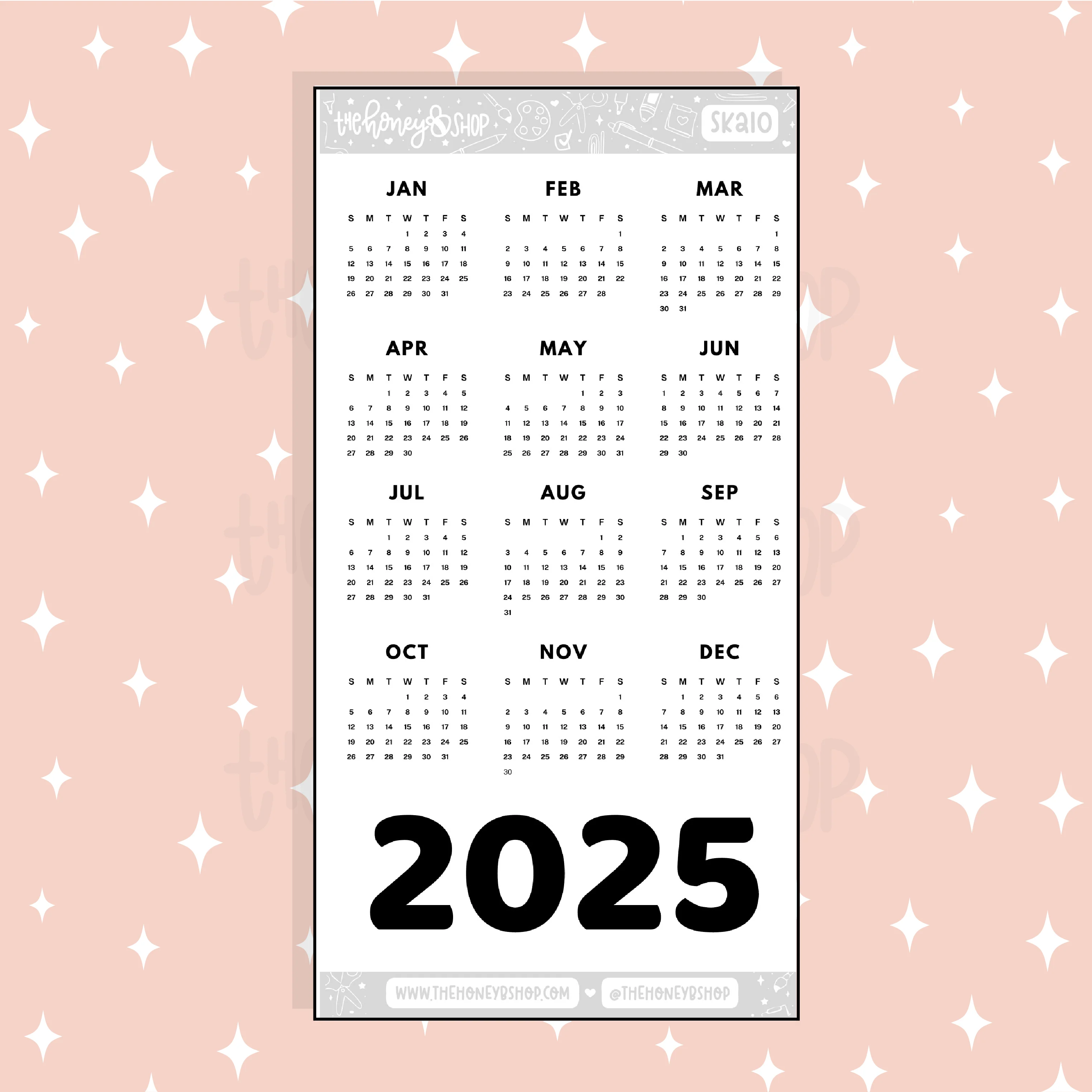 2024 Monthly Calendars Lettering Doodle Sticker | A La Carte