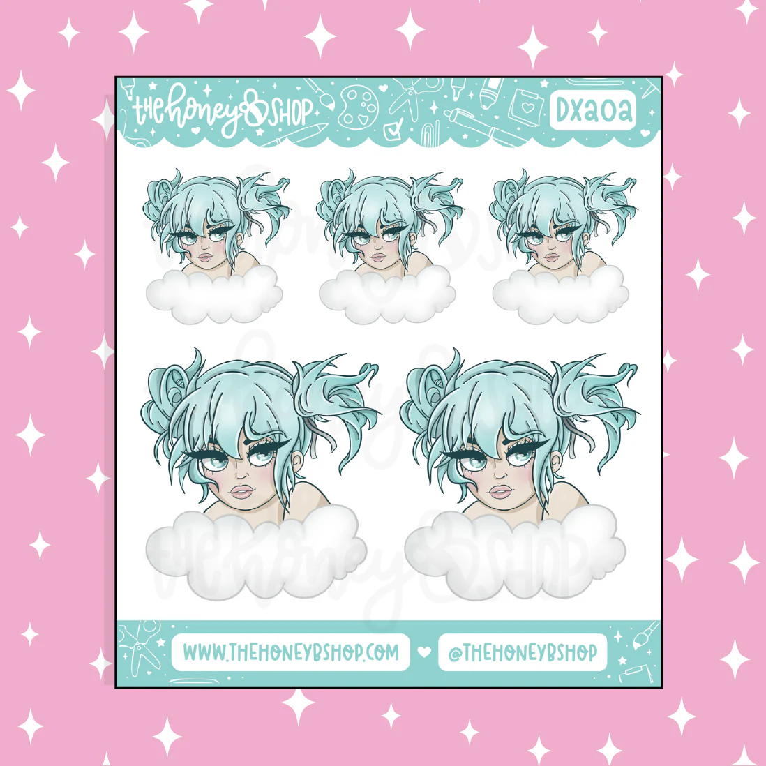 Aquamarine Babe Doodle Sticker | March Patreon | Choose your Skin Tone! - Image 2