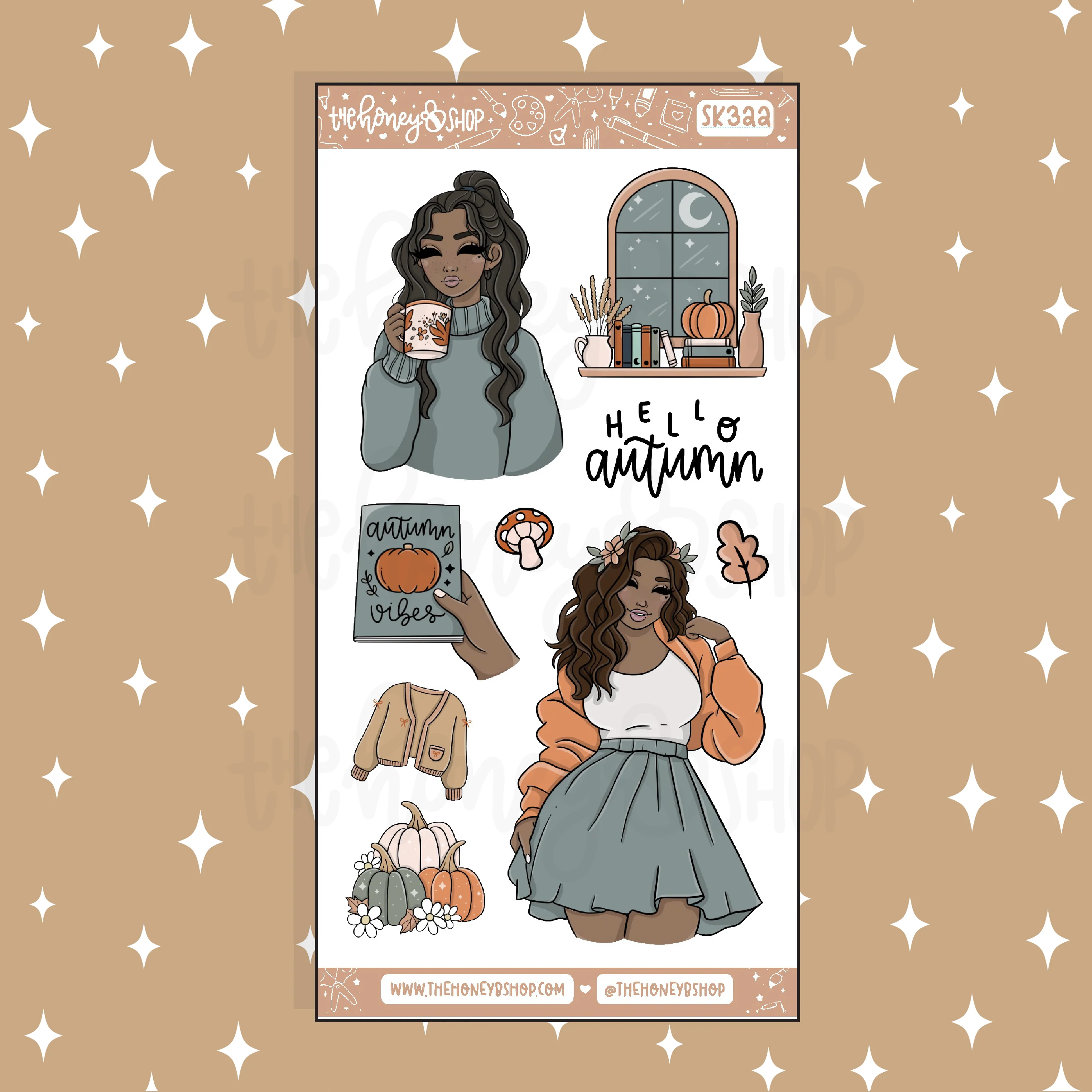 Autumn Vibes Large Babe Deco Doodle Sticker | A La Carte | Choose your Skin Tone! - Image 3
