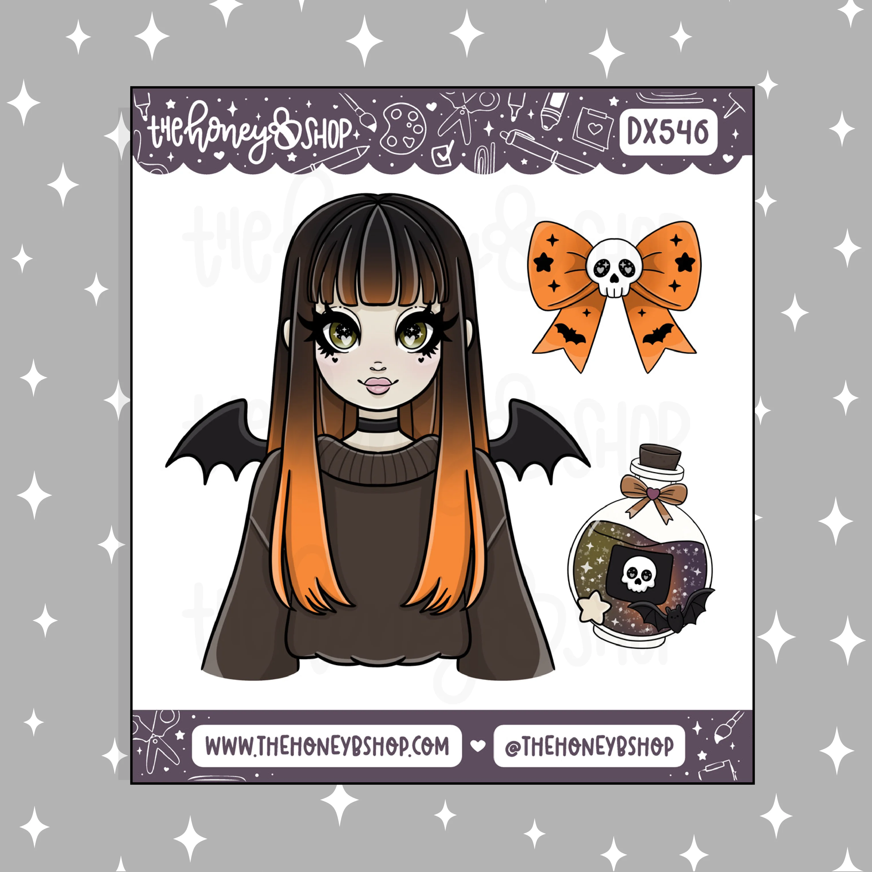 Batty Babe with Deco Doodle Sticker | October Patreon | Choose your Skin Tone! - Image 3