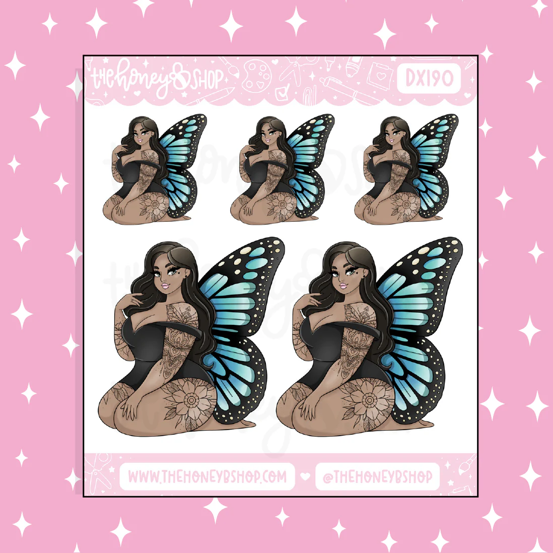 Blue Butterfly Babe Doodle Sticker | Choose your Skin Tone! - Image 2