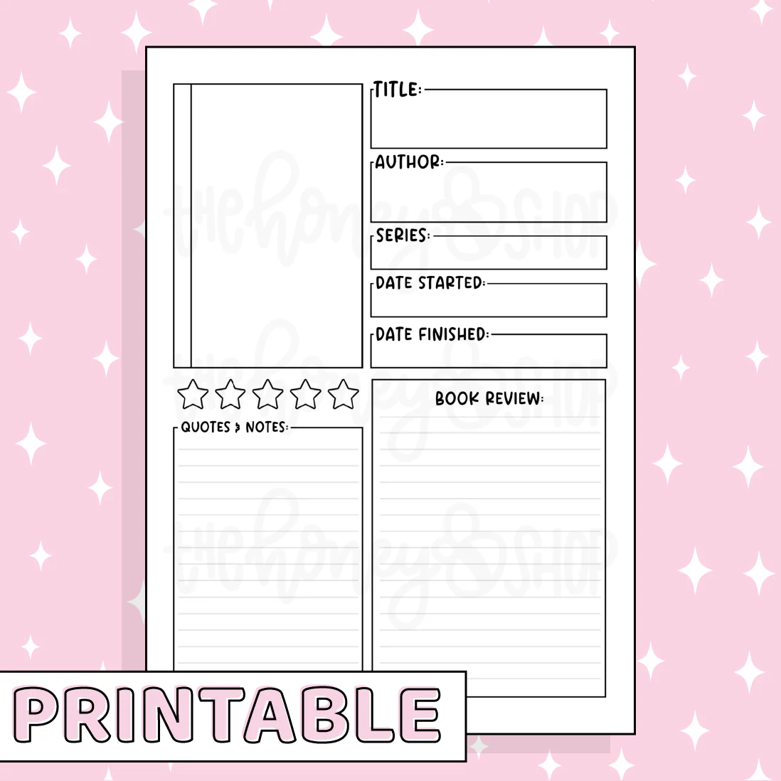 Book Review Printable Bee-6 Full Page Sticker | B6 Planner | Printable Planner Stickers