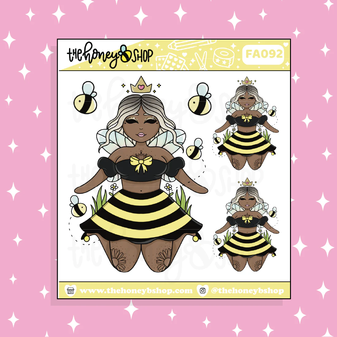 Bumble Queen Babe Doodle Sticker | Choose your Skin Tone! - Image 3