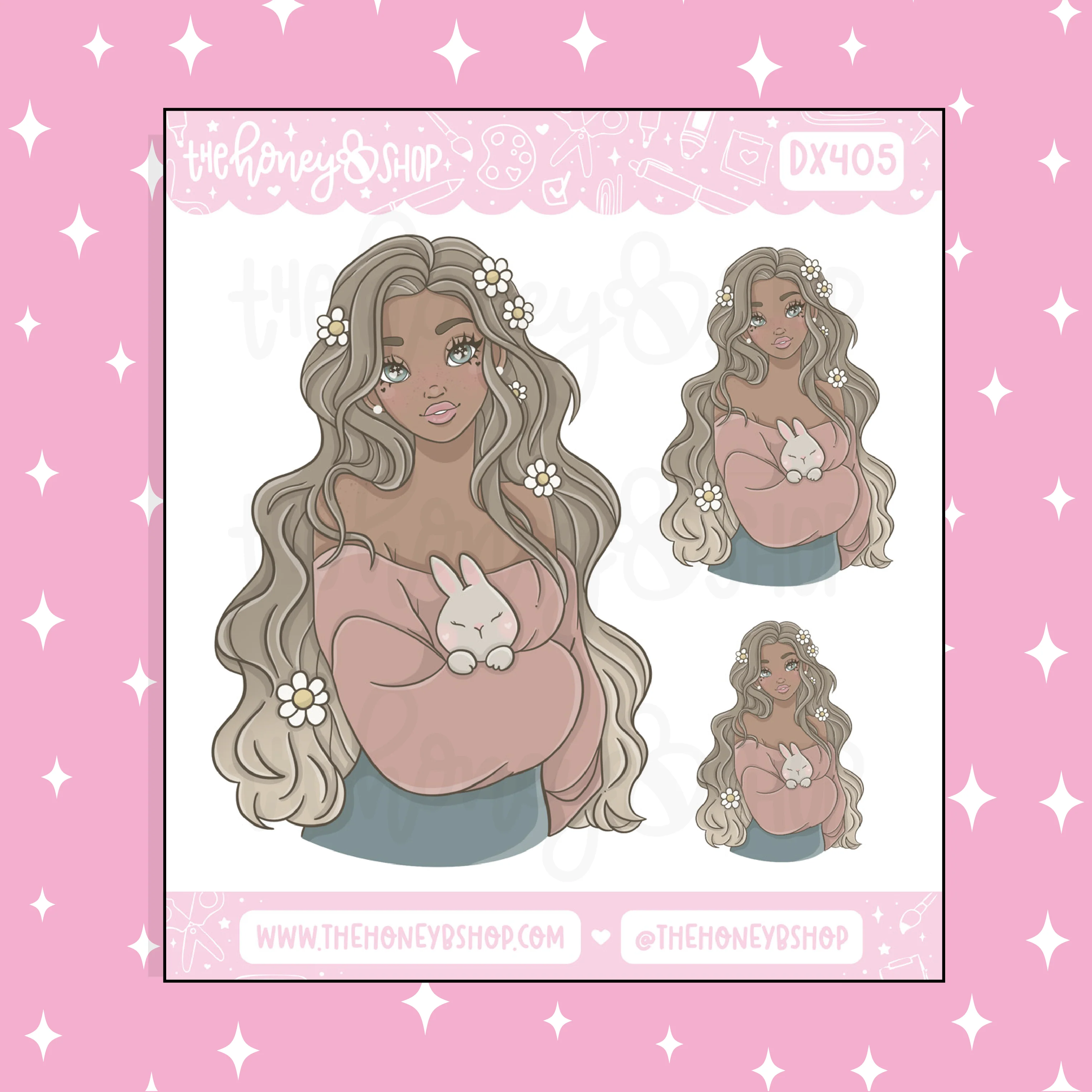 Bunny Spring Babe Doodle Sticker | Choose your Skin Tone! - Image 2