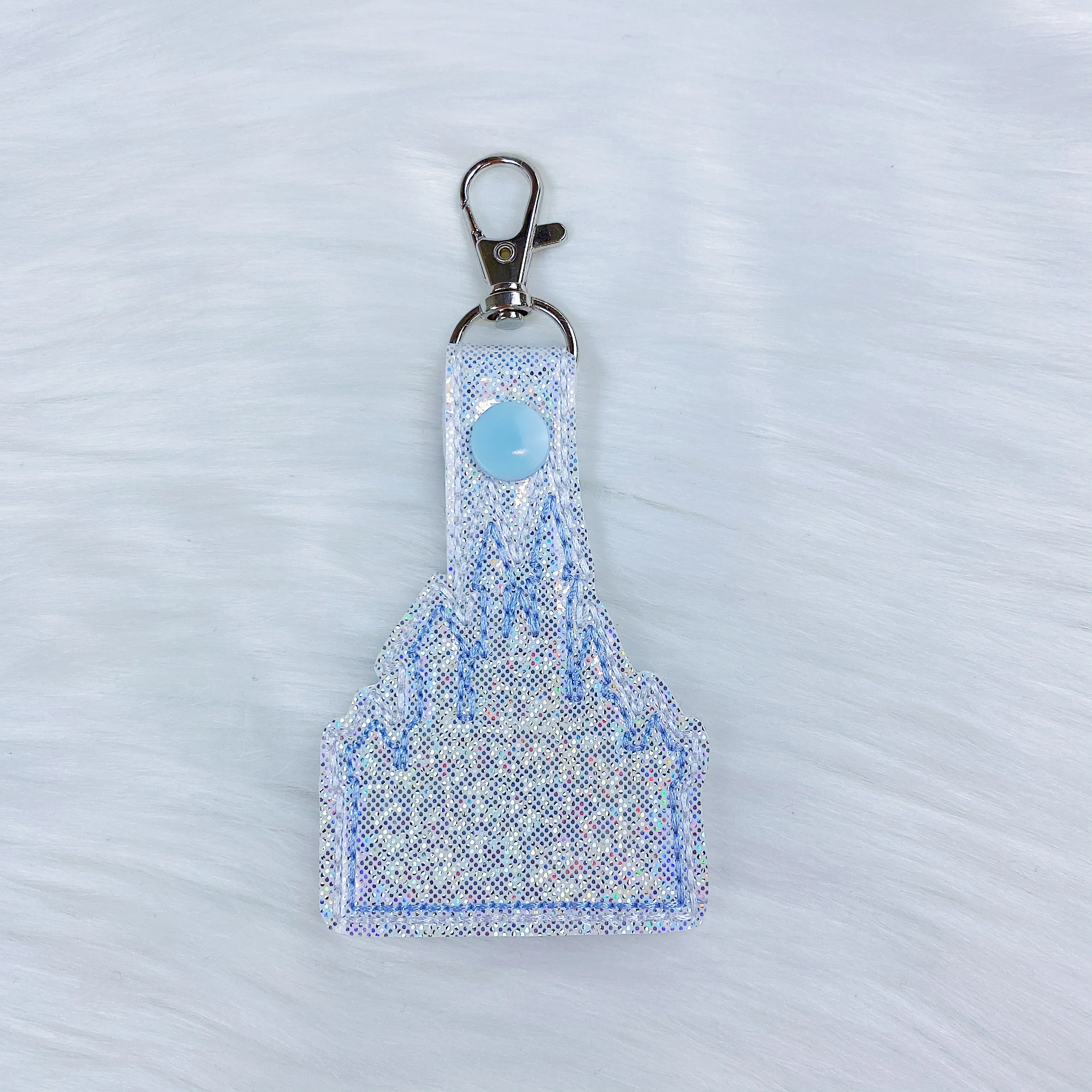 Castle with Light Blue Stitching + Light Blue Snap Feltie Snap-Tab Charm