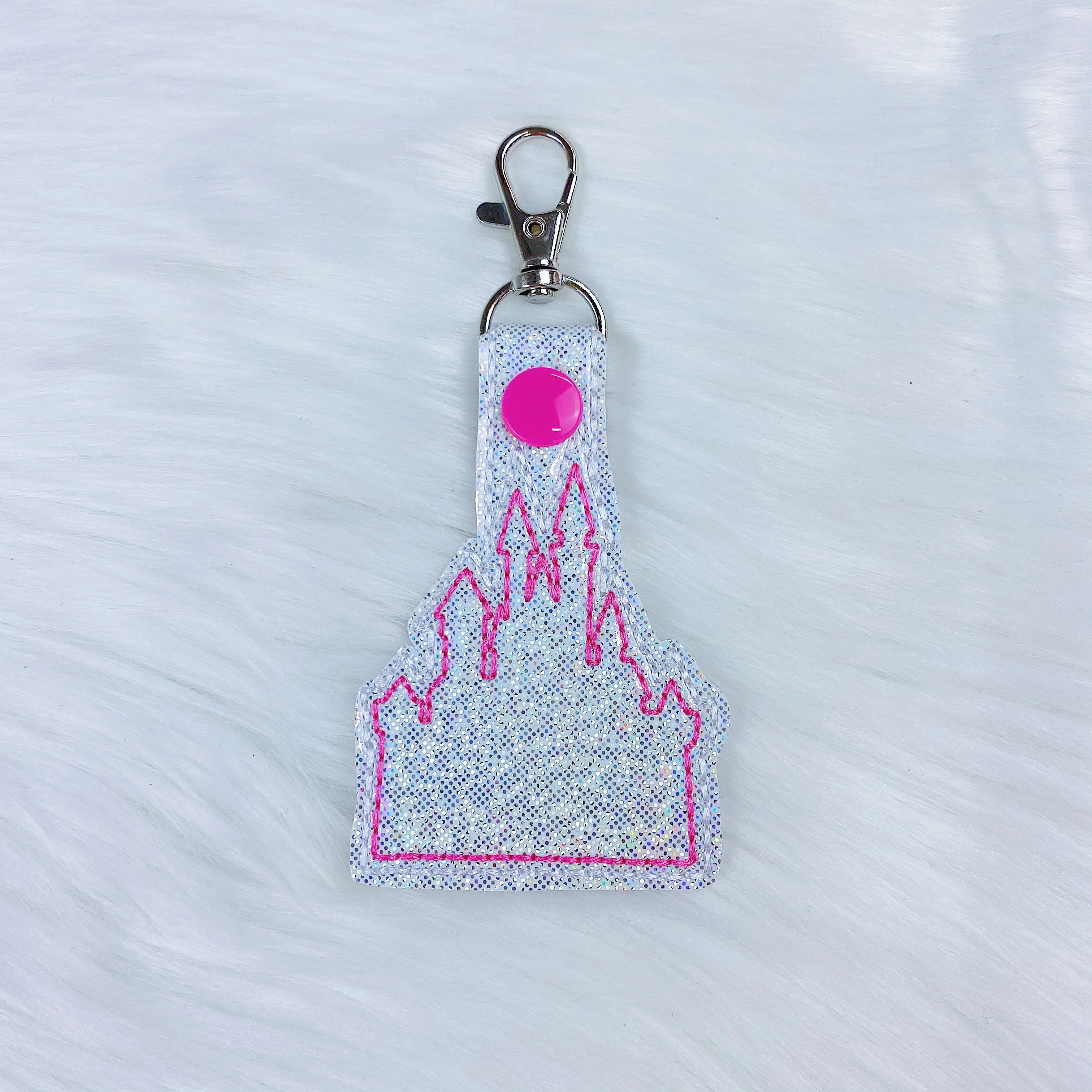 Castle with Pink Stitching + Pink Snap Feltie Snap-Tab Charm