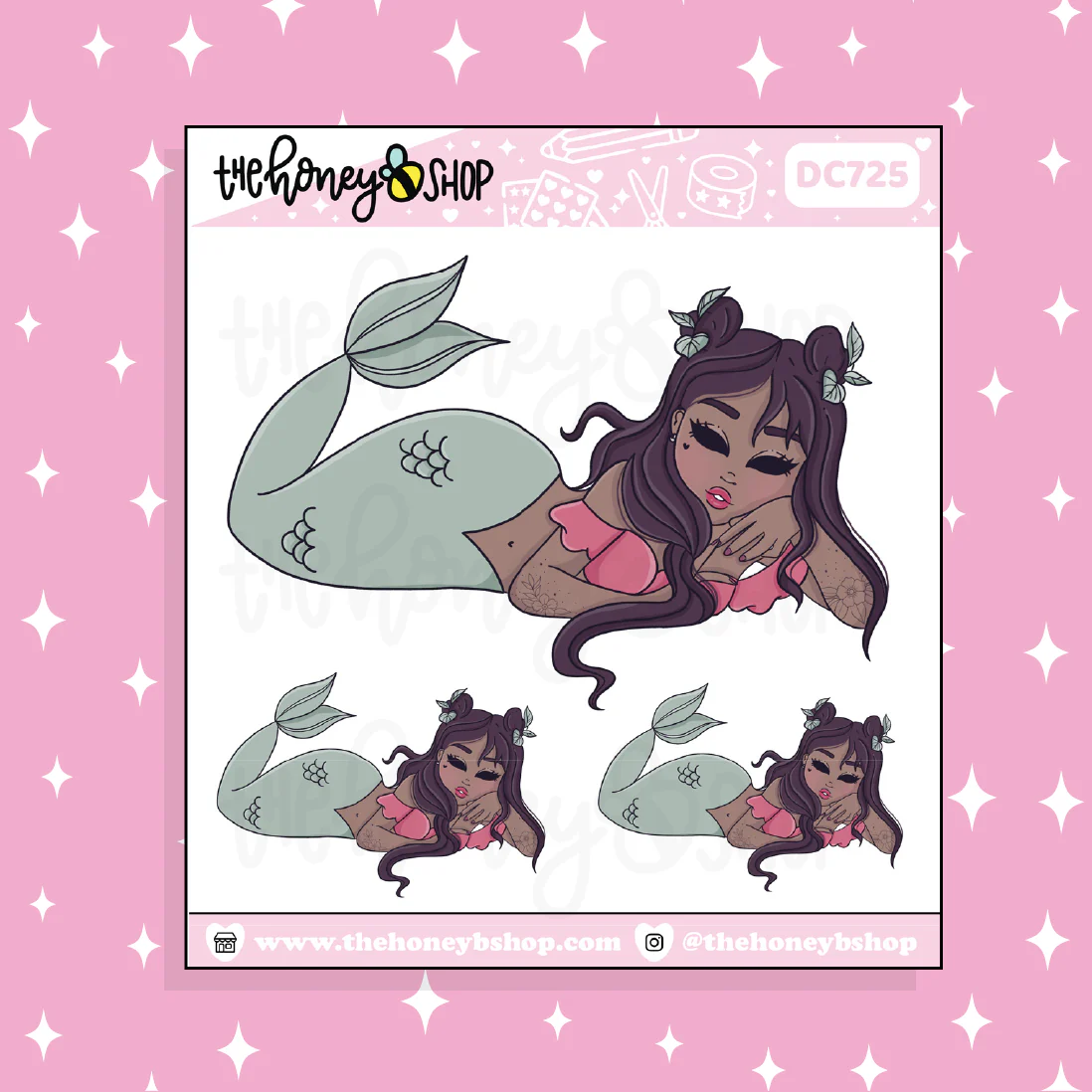 Cherry Mermaid Babe Doodle Sticker | Choose your Skin Tone! - Image 3