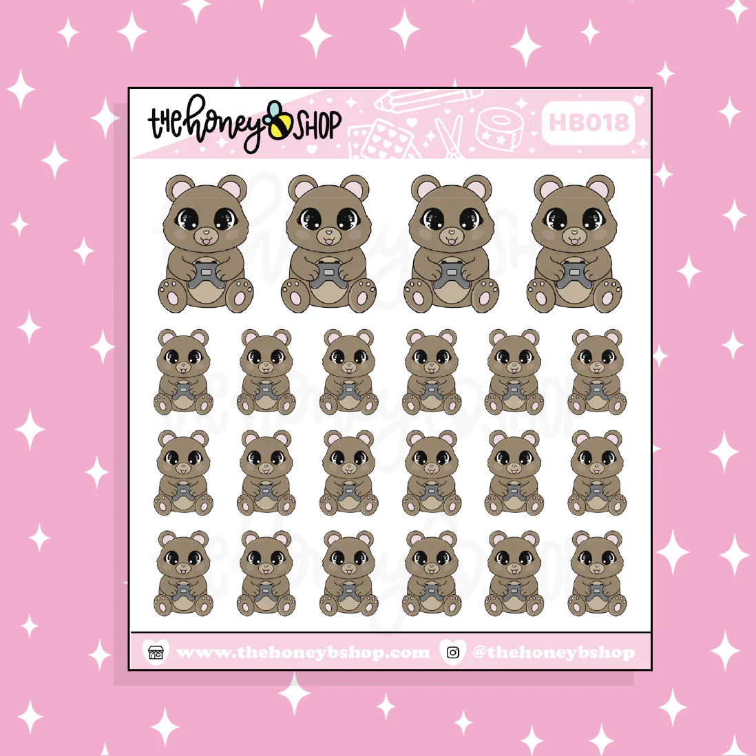 Console Gaming Honey Bear Doodle Sticker | Choose Your Version - Image 2
