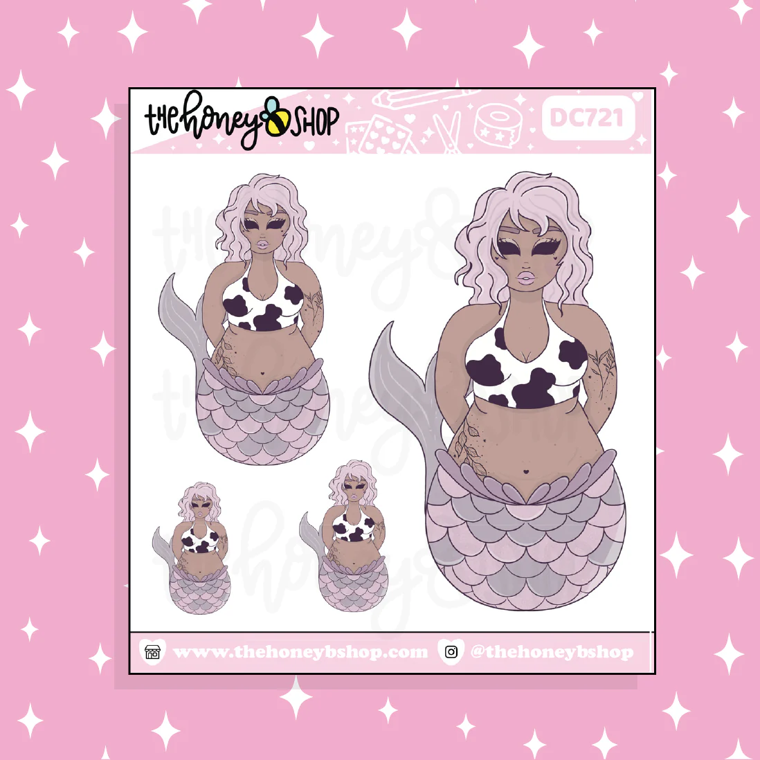 Cow Mermaid Babe Doodle Sticker | Choose your Skin Tone! - Image 2
