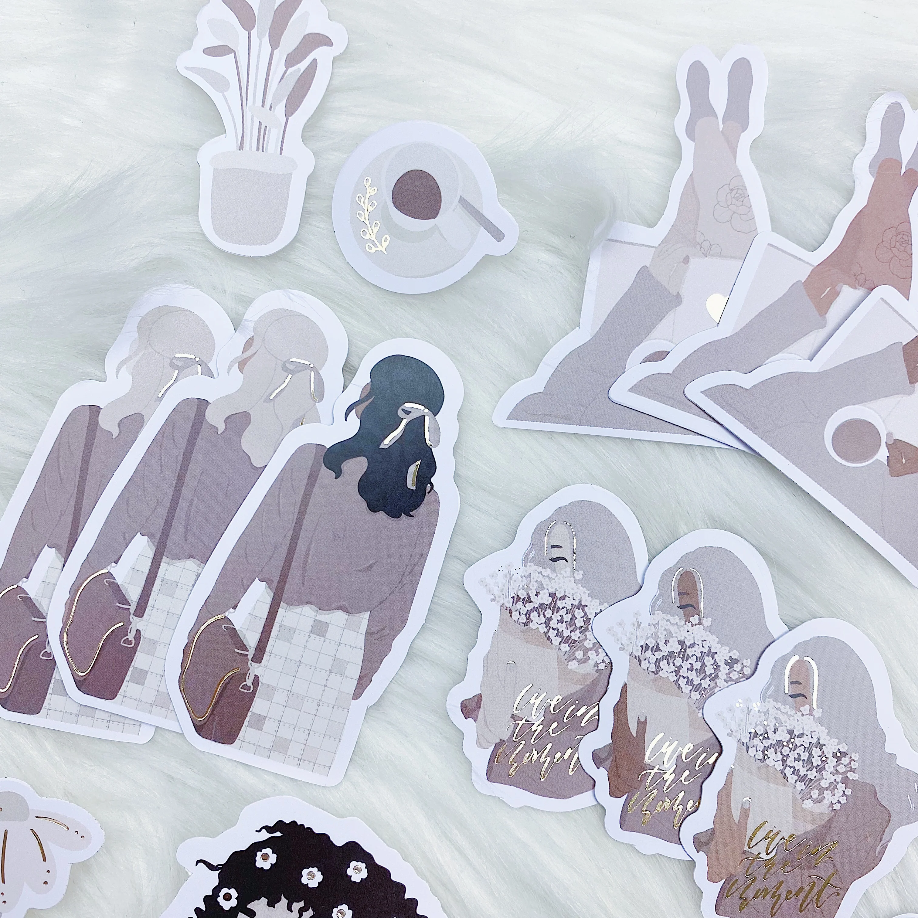 Cream & Sugar Sticker Die Cut Pack | Soft Gold Foiled | ALL Skin Tones Included! - Image 3