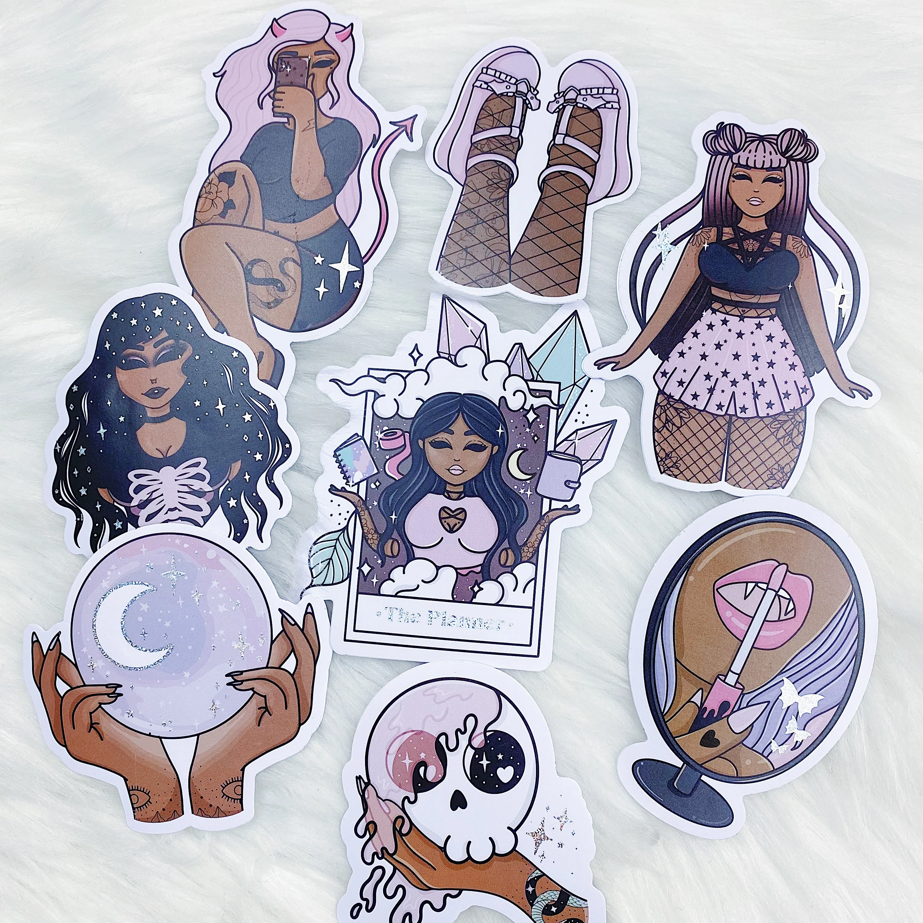 Dark Skin Pastel Goth Sticker Die Cut Pack | Pixie Holo Foiled - Image 2