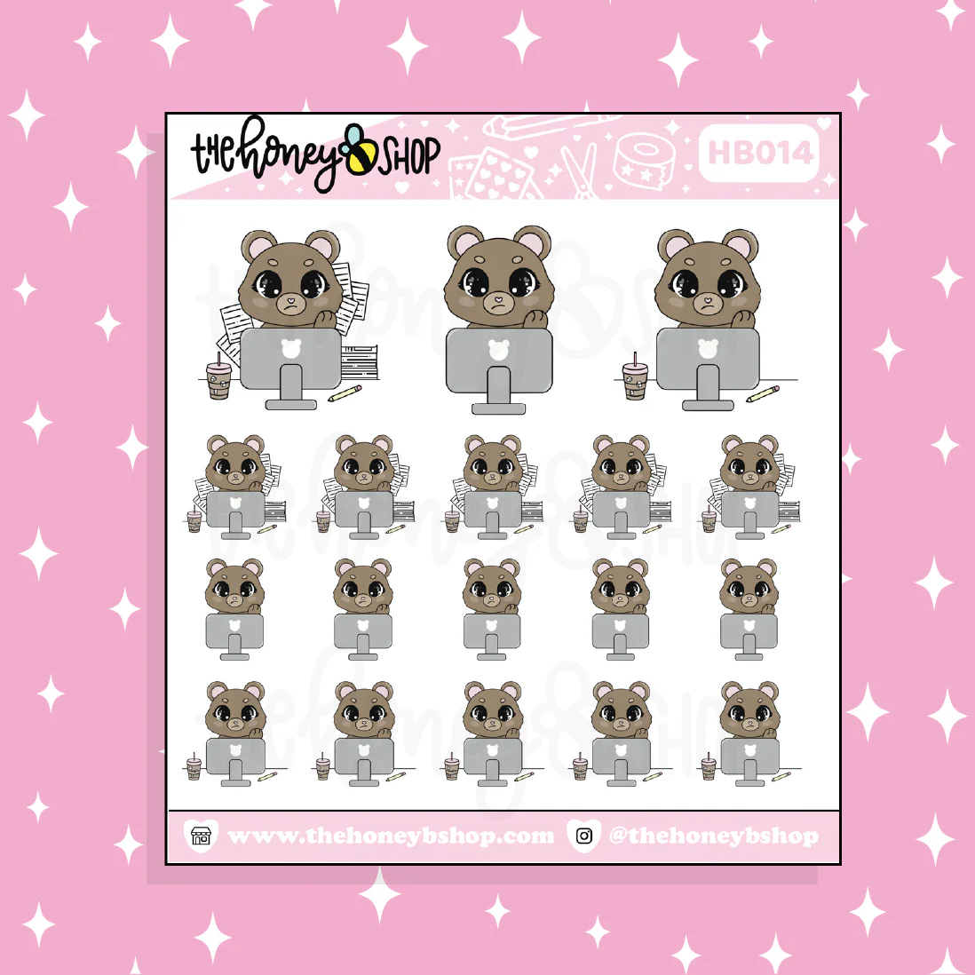 Deadline / Studying Honey Bear Doodle Sticker | Choose Your Version - Image 2