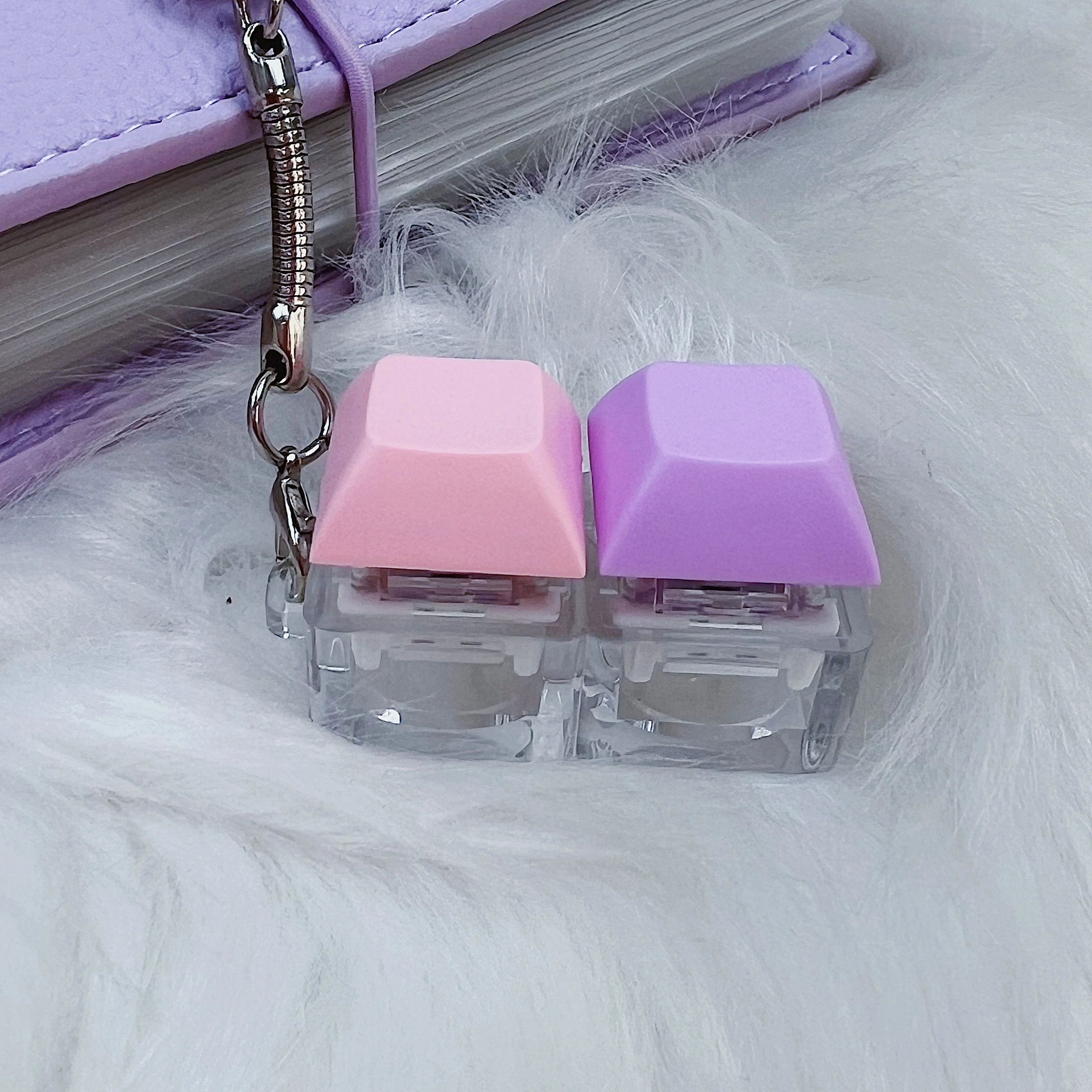 Duo Keycap Fidget Keychain | Pink + Purple Keycaps | Interchangeable - Image 3