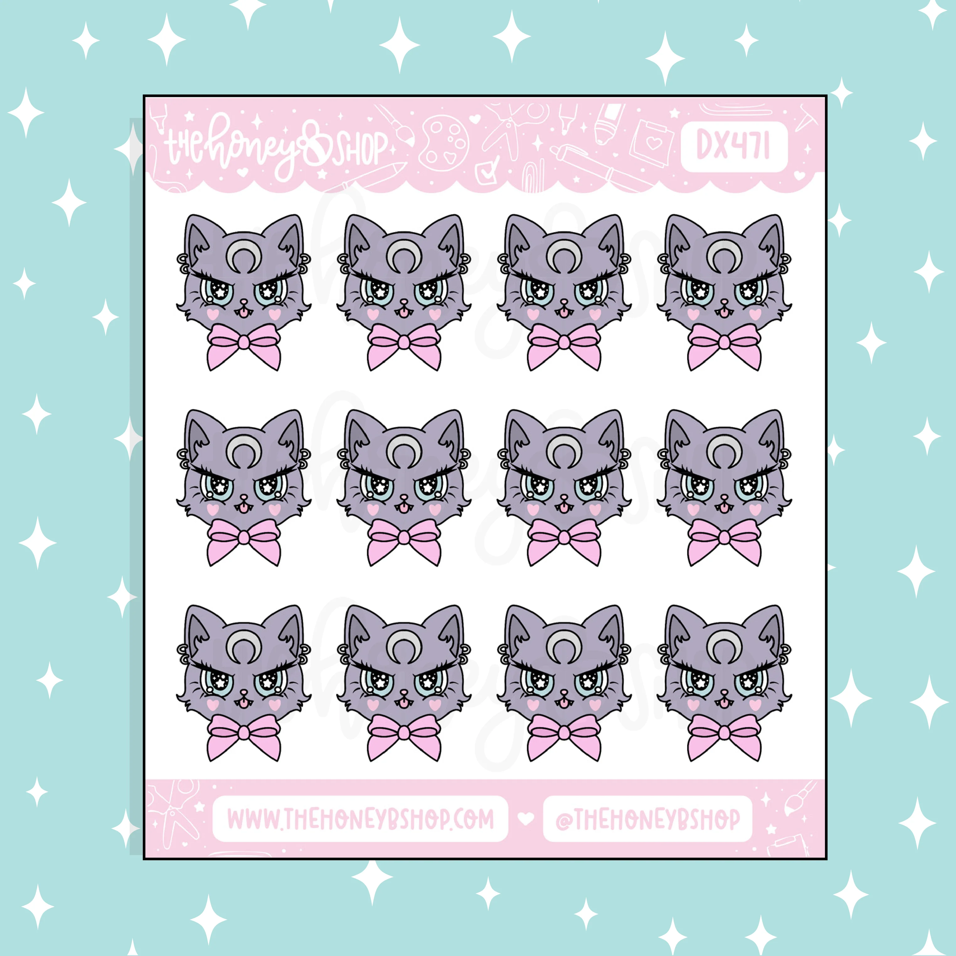 Fierce Moon Kitty Doodle Sticker