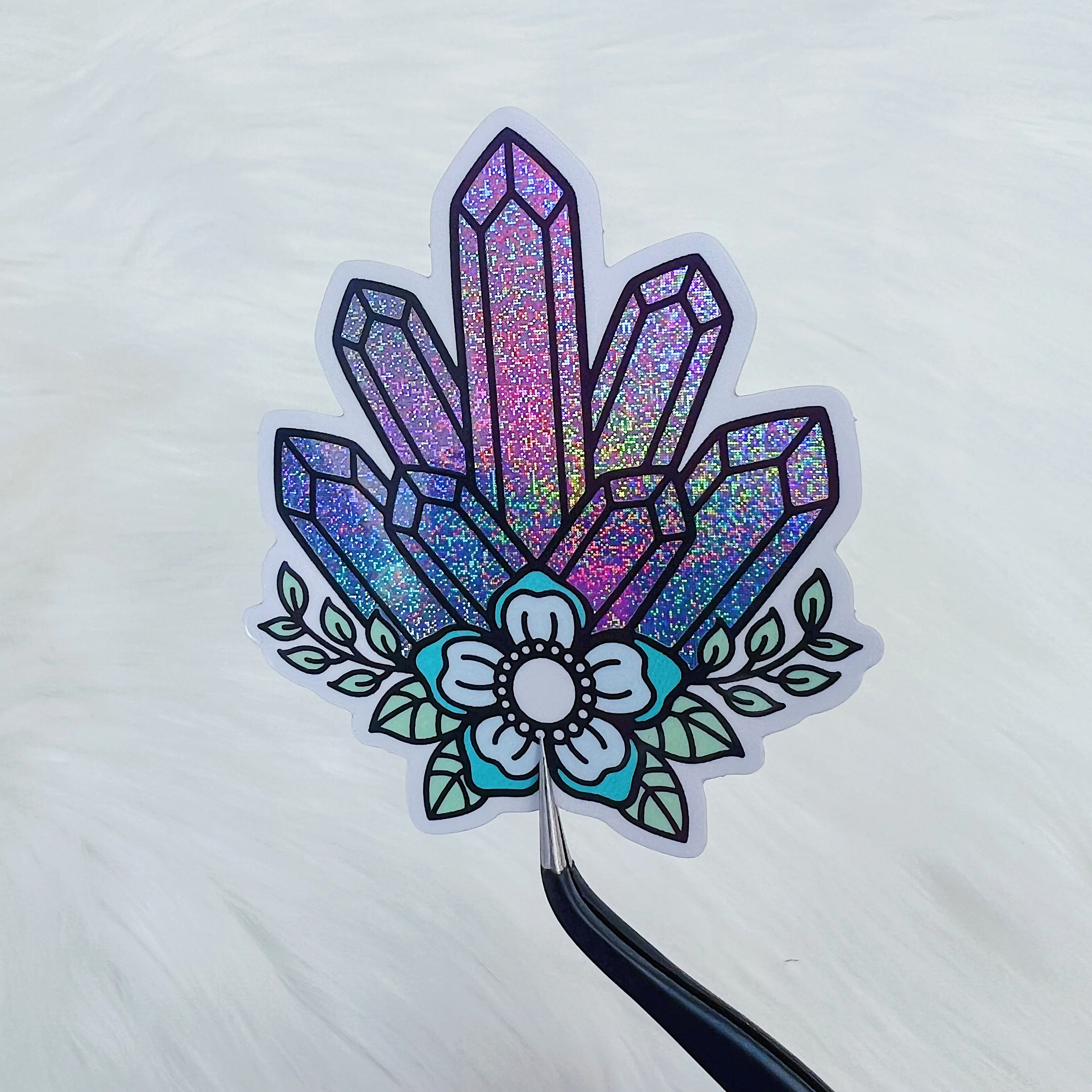 Floral Crystals Vinyl Sticker Die Cut | Glitter Holographic Foiled - Image 3