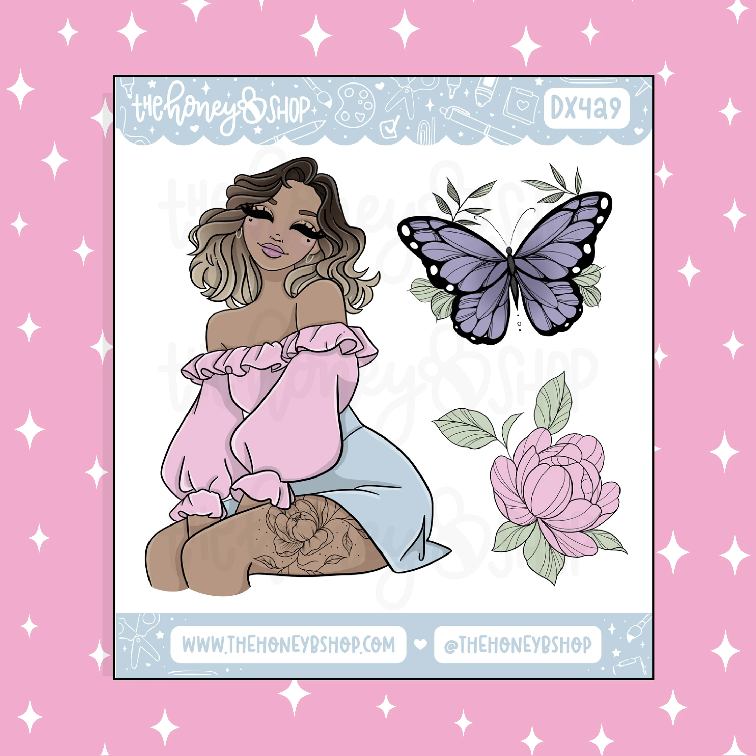 Floral Fantasy (V1) Babe Doodle Sticker | May Patreon | Choose your Skin Tone! - Image 2
