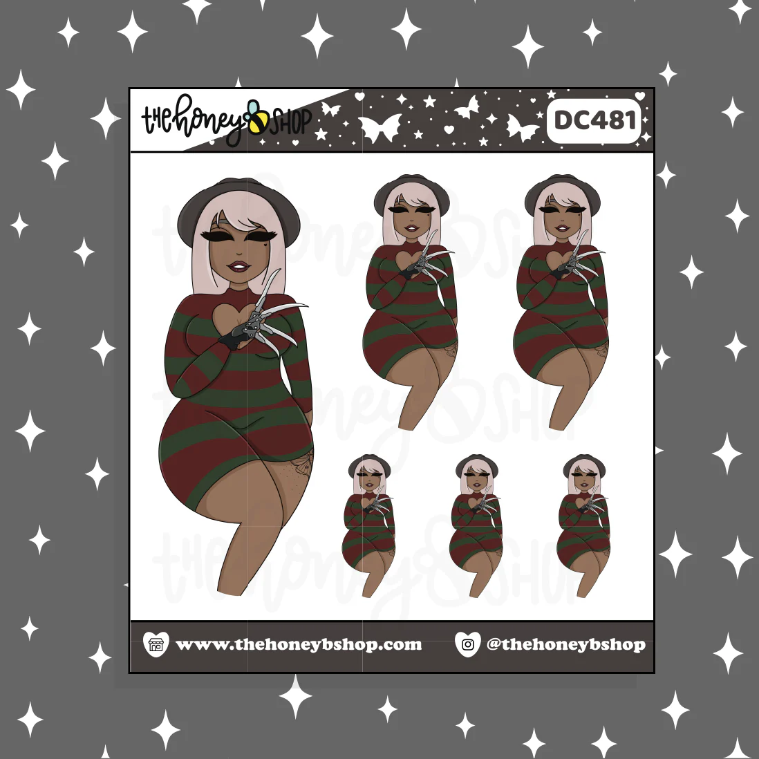 Freddy Krueger Babe Doodle Sticker | Choose your Skin Tone! - Image 3