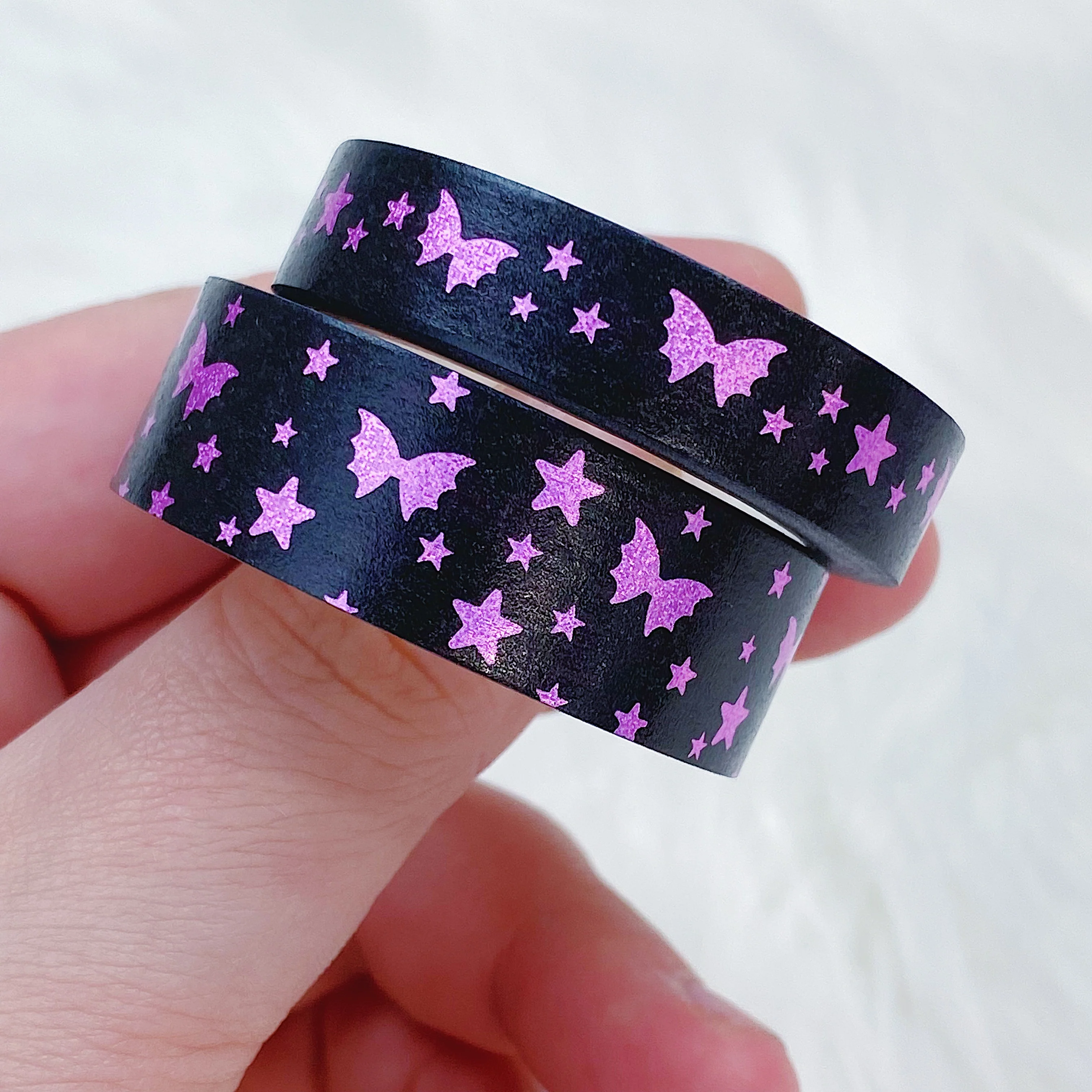 Halloween Magenta Bat Bow Magic Washi Tape Bundle | 15 + 10 MM | Pink Foil - Image 2