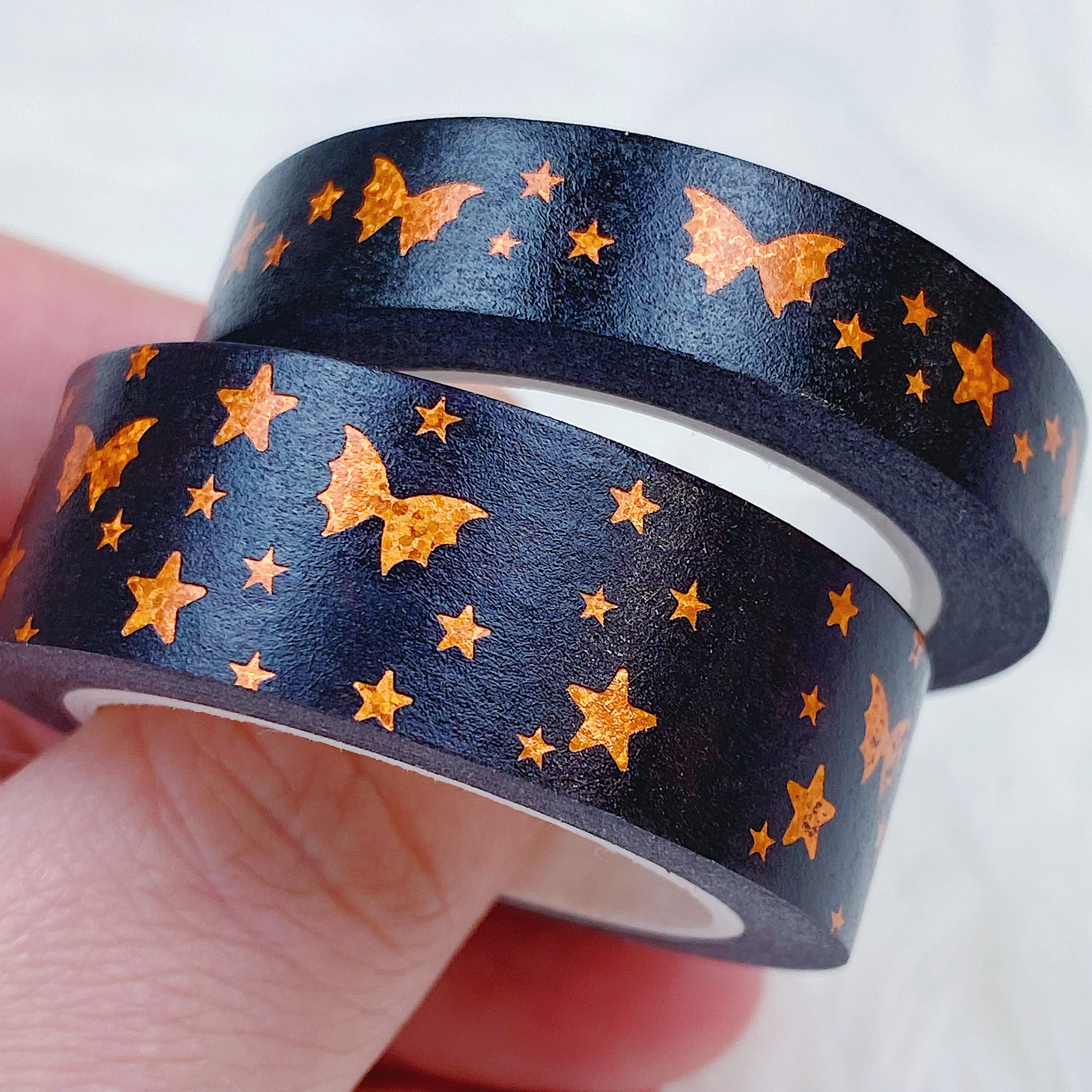 Halloween Orange Bat Bow Magic Washi Tape Bundle | 15 + 10 MM | Orange Foil - Image 3
