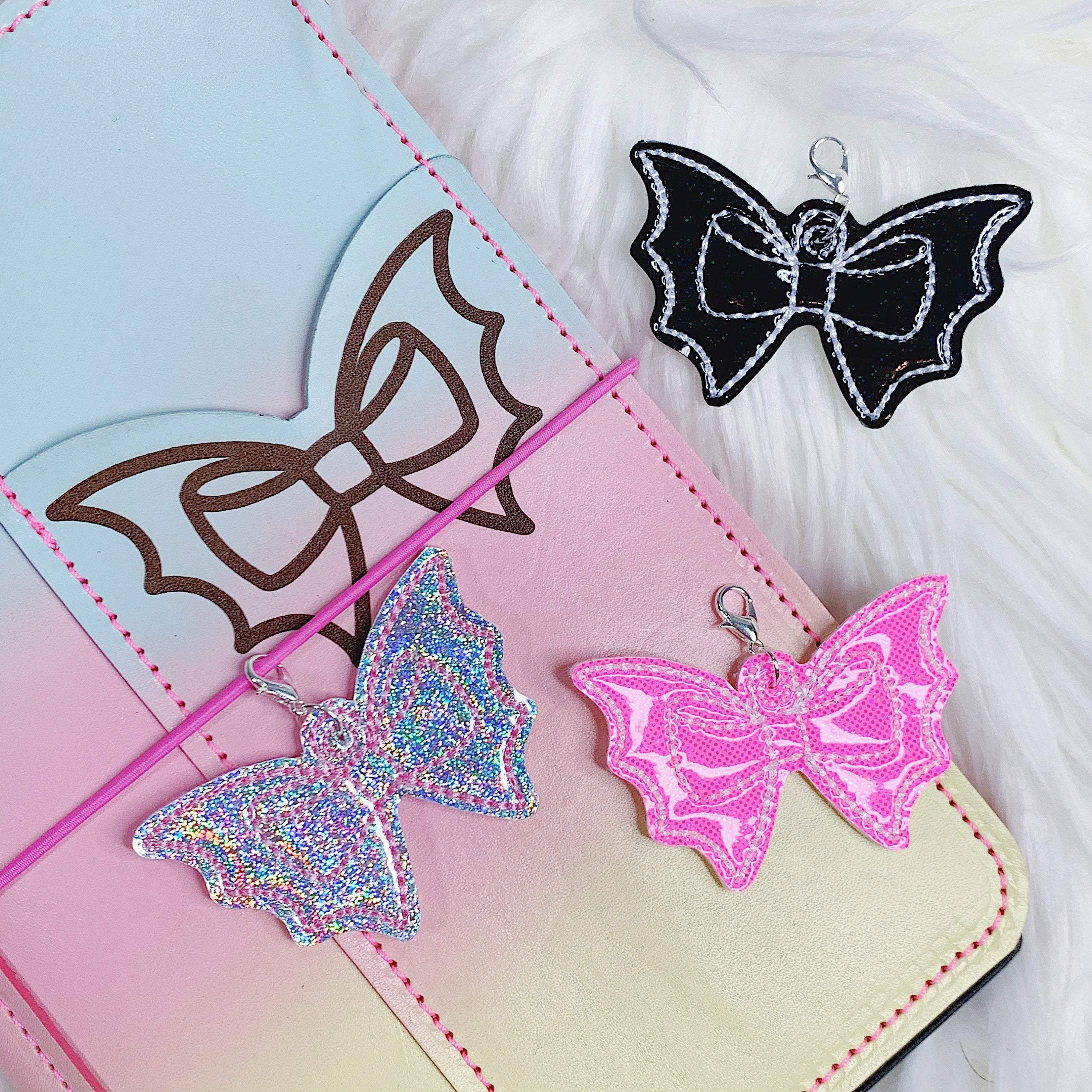Holographic Glitter Bat Bow Feltie Planner Charm - Image 3