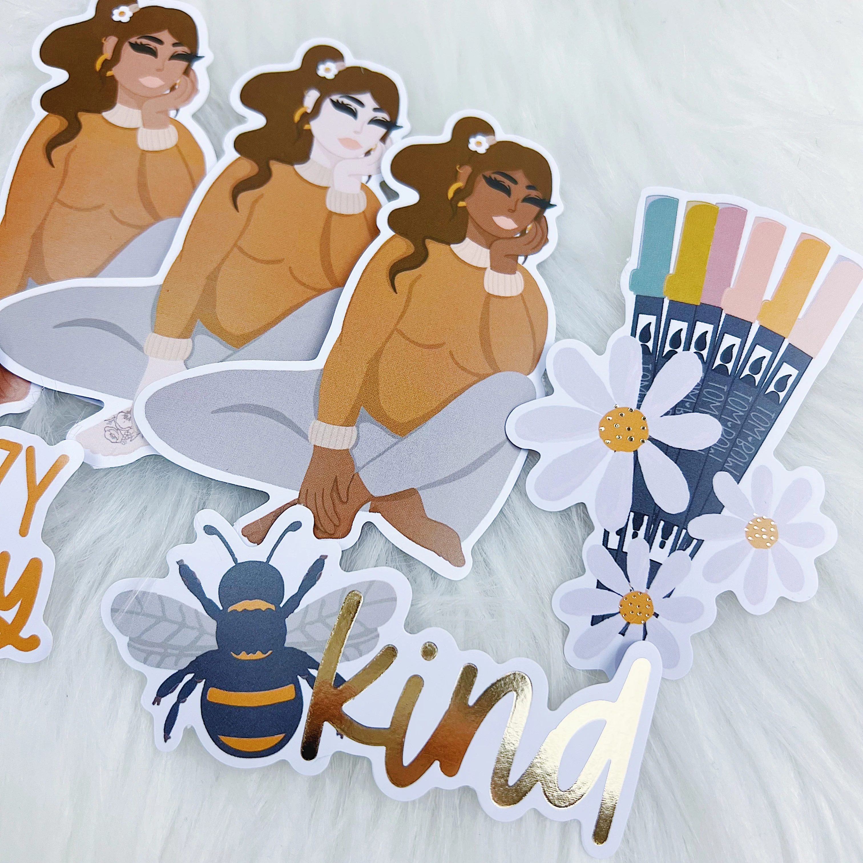 Homebody Sticker Vinyl Die Cut Pack | Soft Gold Foiled | ALL Skin Tones Included! - Image 2