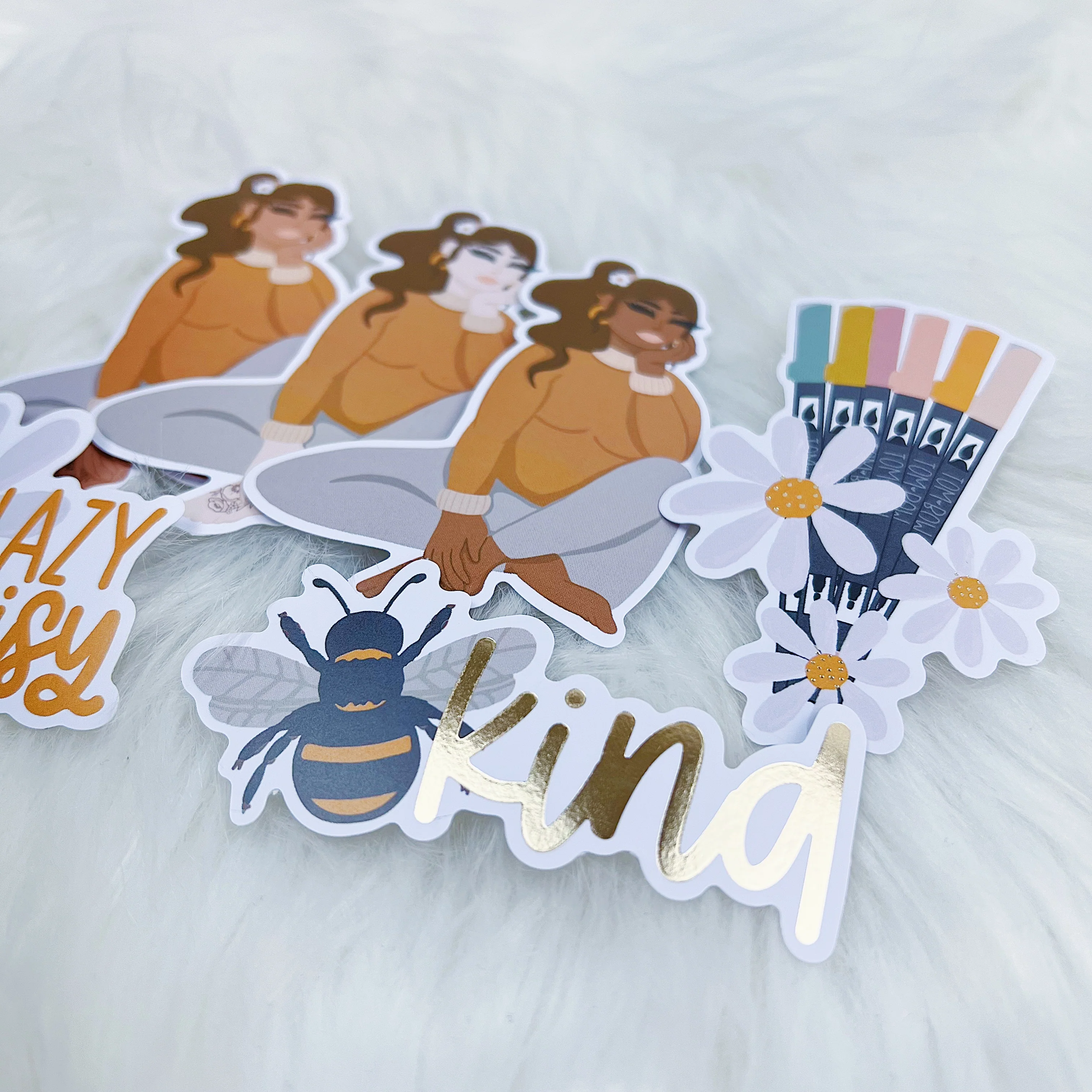 Homebody Sticker Vinyl Die Cut Pack | Soft Gold Foiled | ALL Skin Tones Included! - Image 3