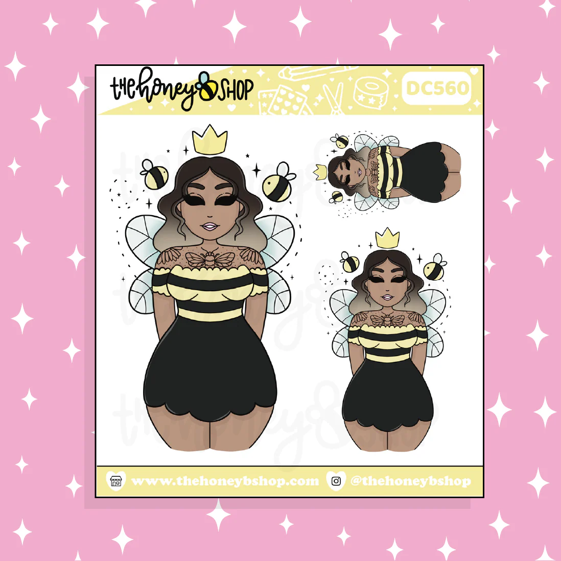 Honey Bee Babe Doodle Sticker | Choose your Skin Tone! - Image 2