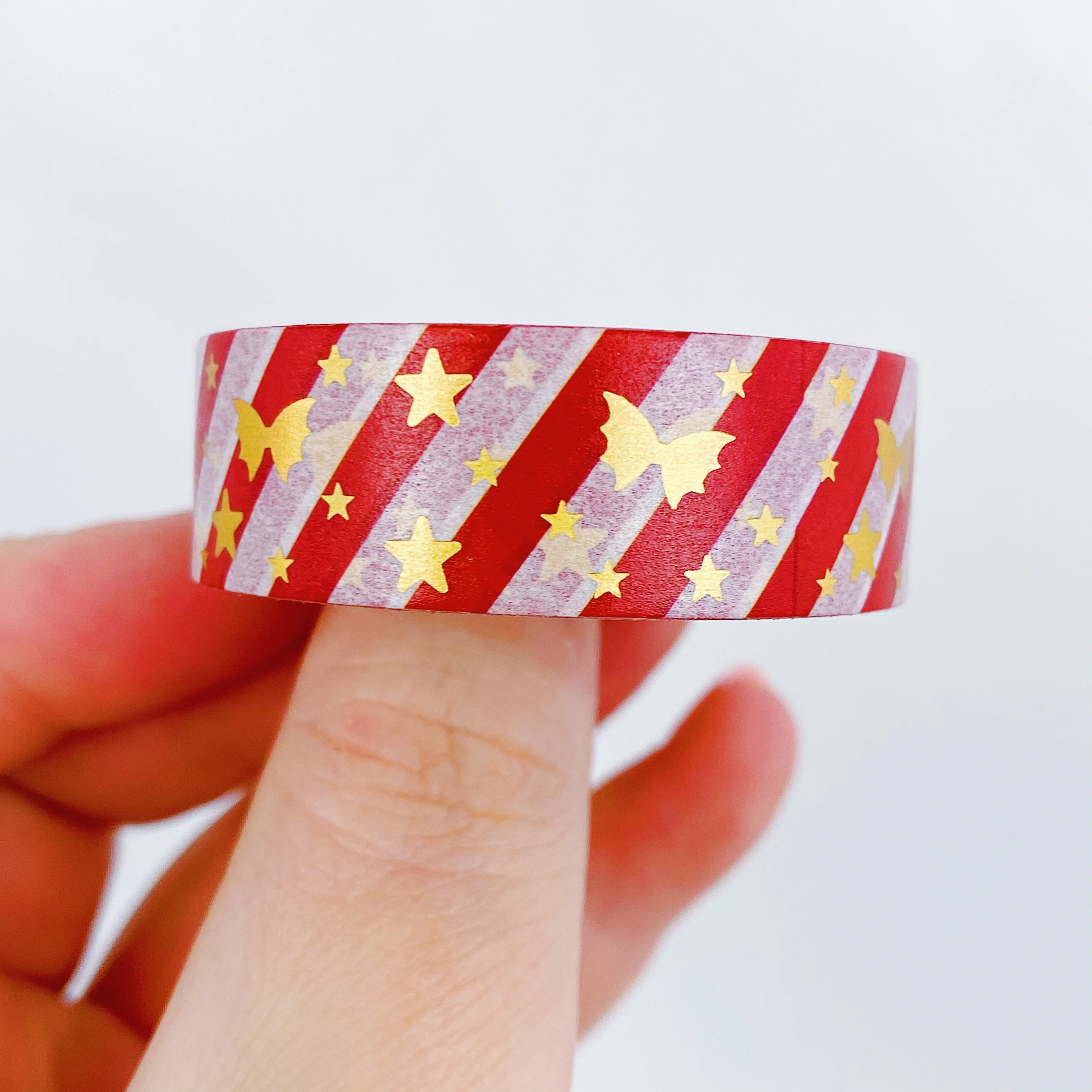 Red Striped + Gold Holo Bat Bow Washi Bundle - Image 2