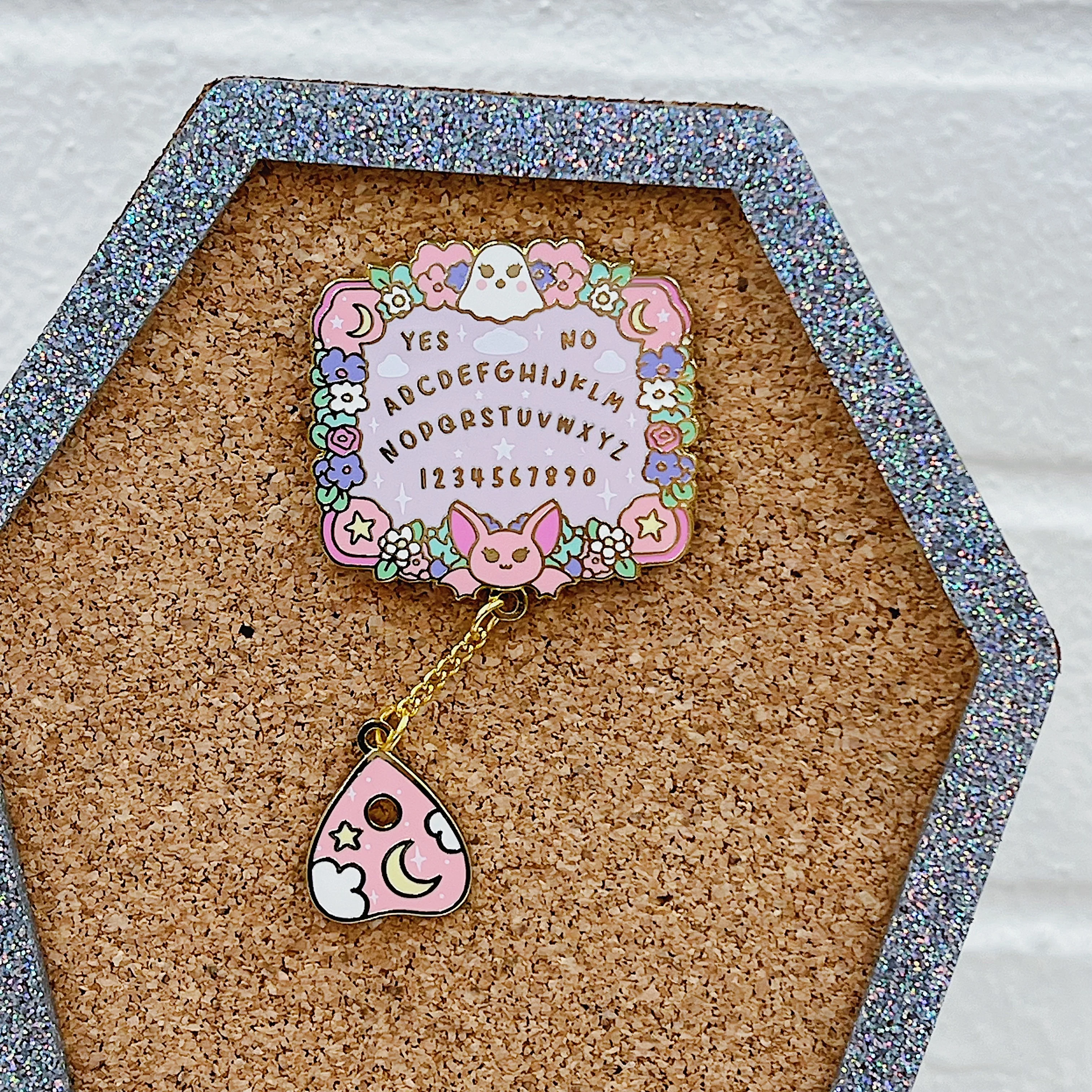 Kawaii Spirit Board + Planchette Charm Enamel Pin | Gold Plated - Image 2