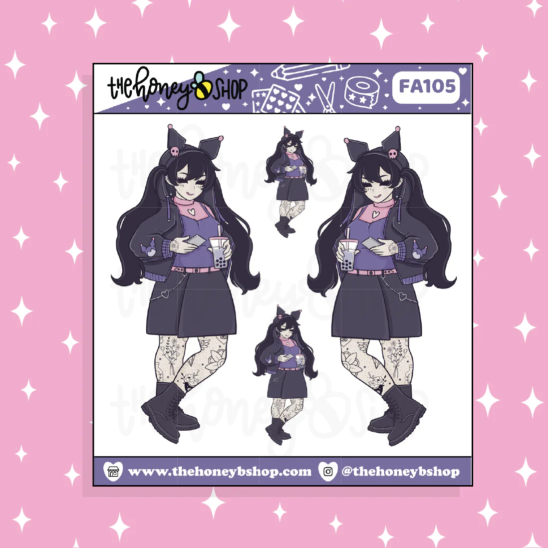 Kuromi Babe Doodle Sticker | Choose your Skin Tone! - Image 2