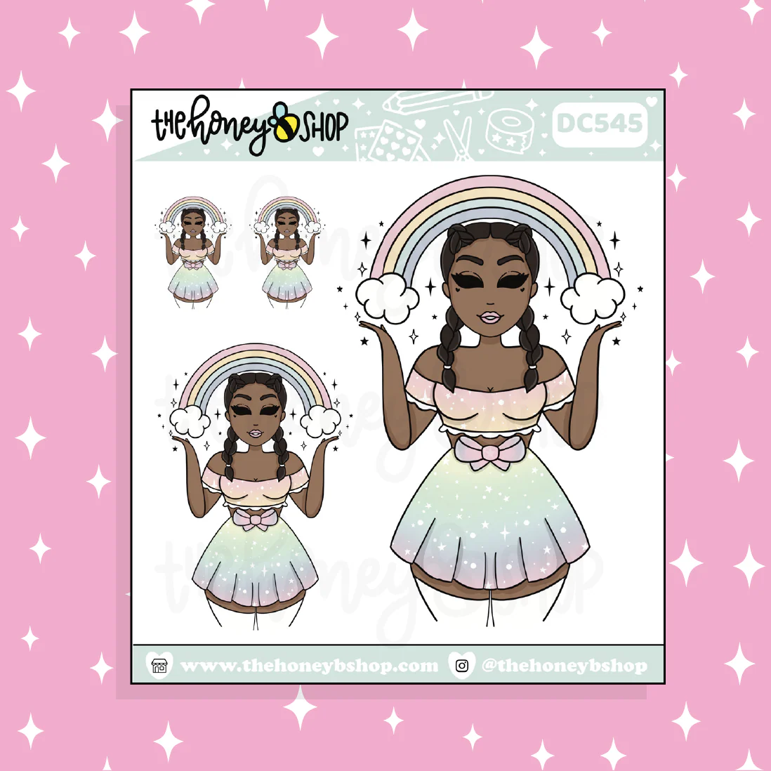 Lucky Rainbow Babe Doodle Sticker | Choose your Skin Tone!