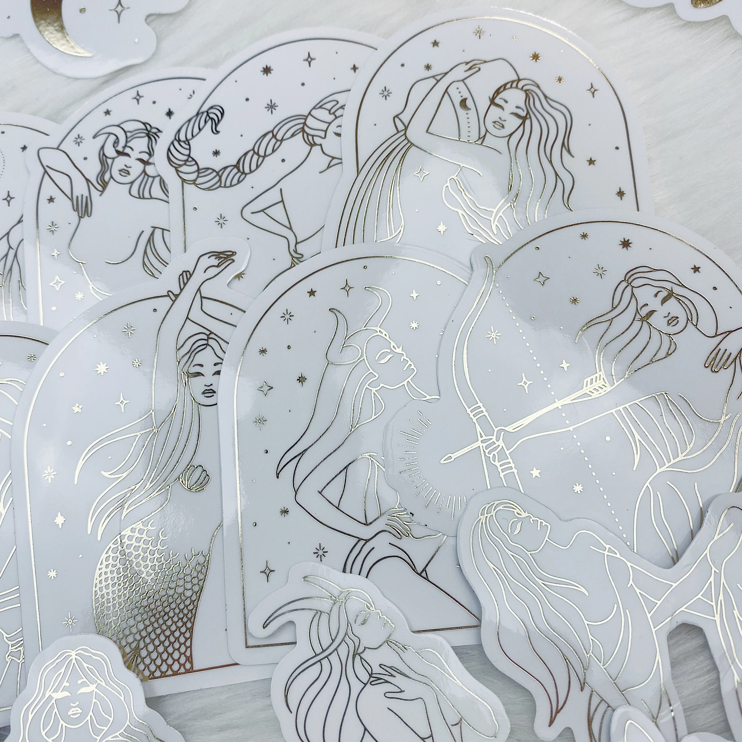 Lunar Eclipse Zodiac Clear Sticker Die Cut Pack | Soft Gold Foiled - Image 10
