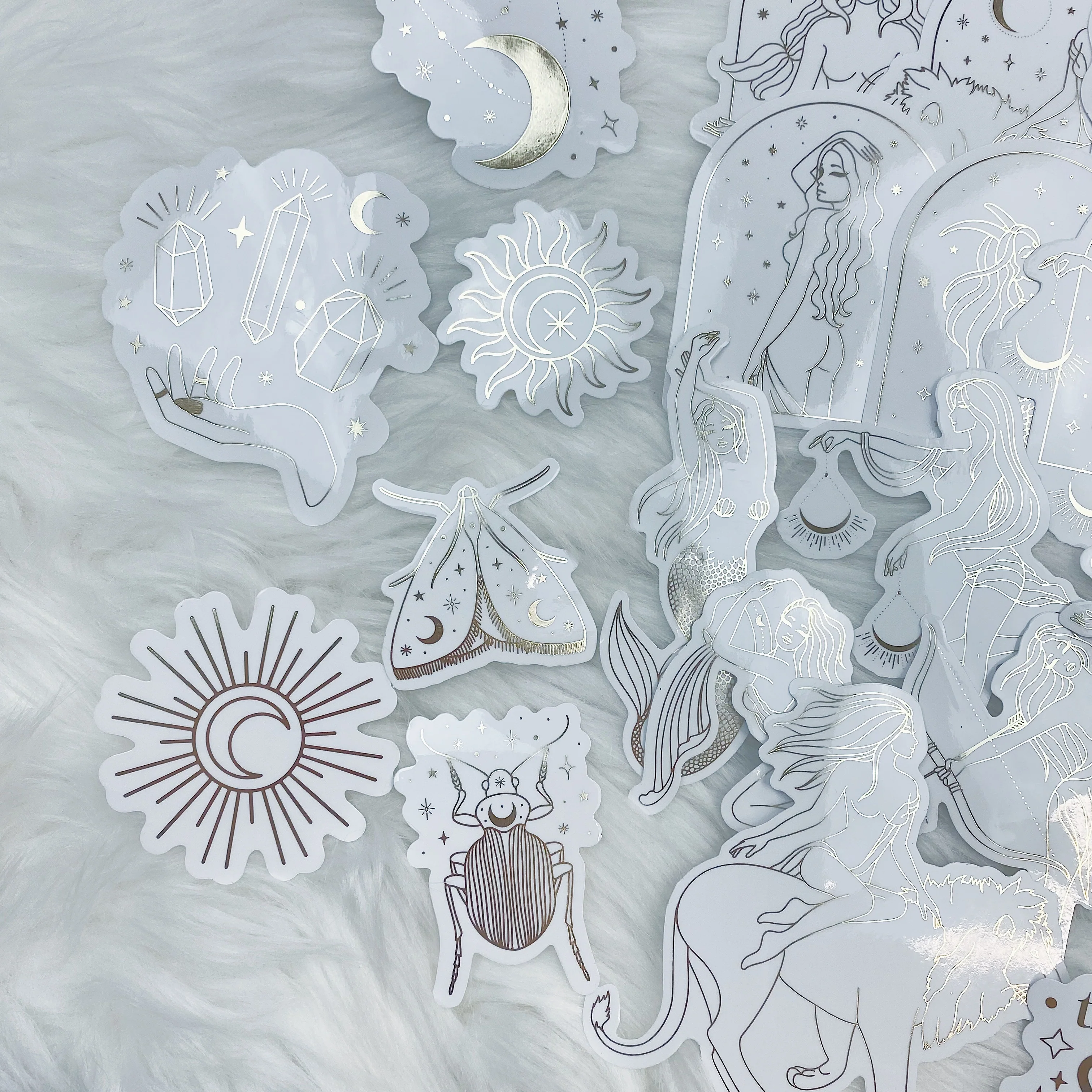 Lunar Eclipse Zodiac Clear Sticker Die Cut Pack | Soft Gold Foiled - Image 3