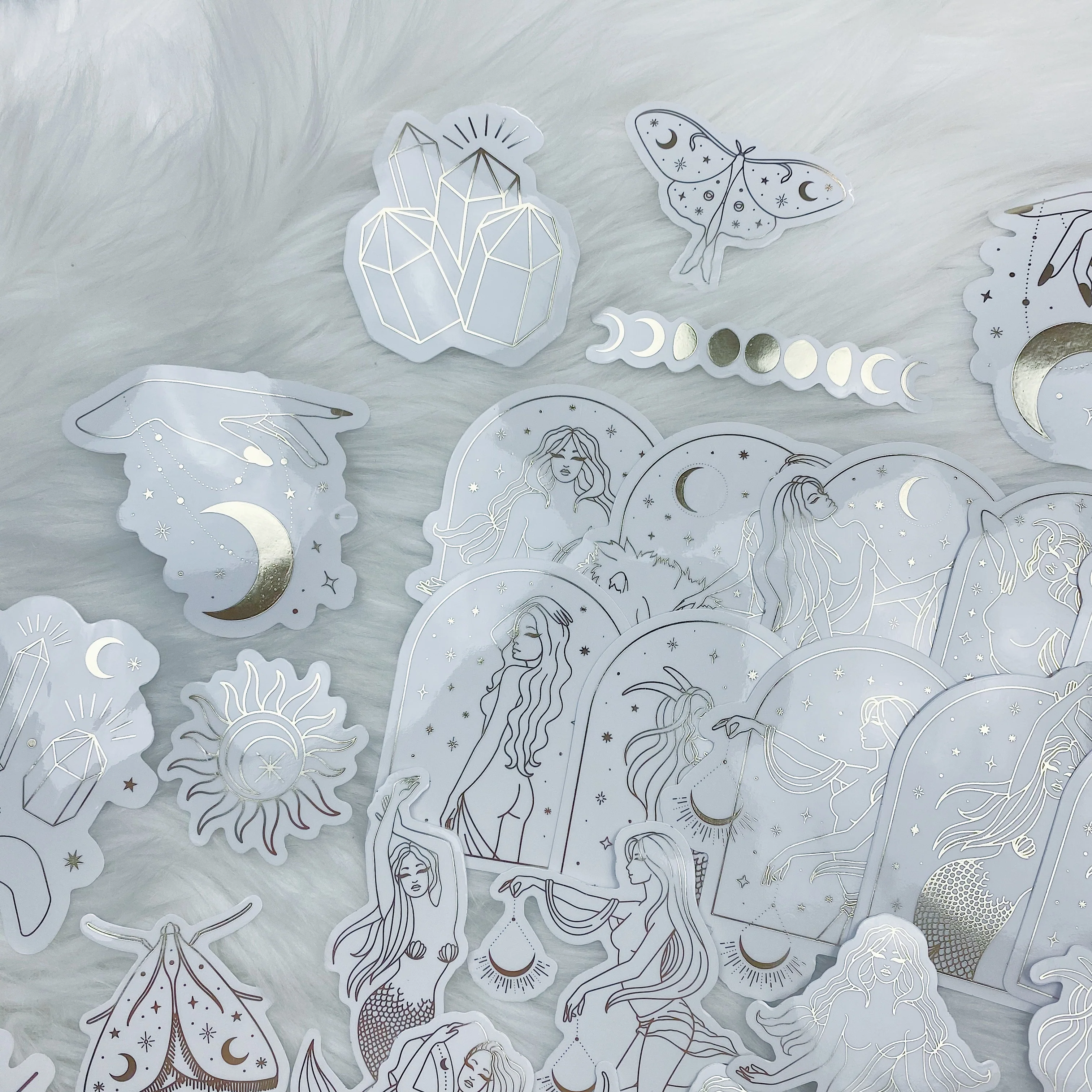 Lunar Eclipse Zodiac Clear Sticker Die Cut Pack | Soft Gold Foiled - Image 4