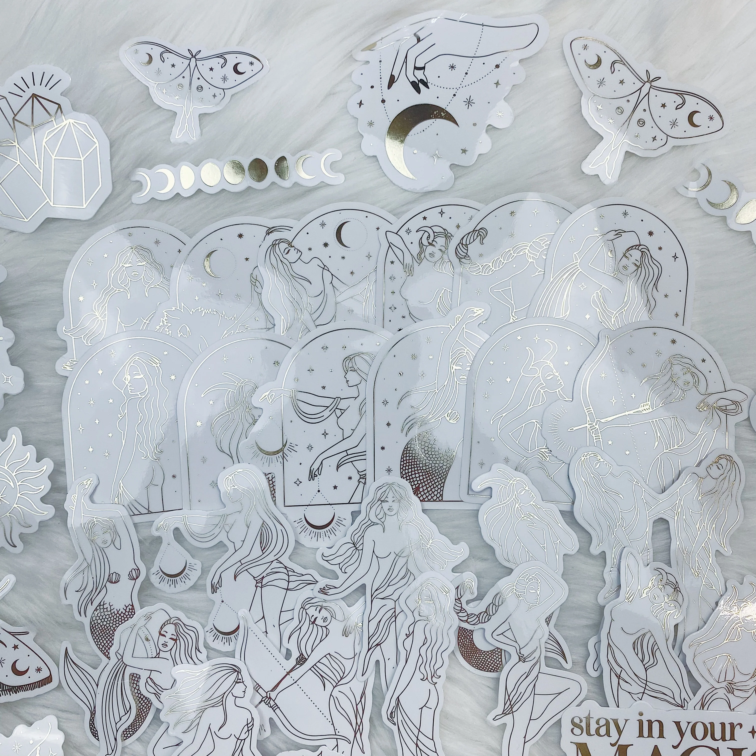 Lunar Eclipse Zodiac Clear Sticker Die Cut Pack | Soft Gold Foiled - Image 5
