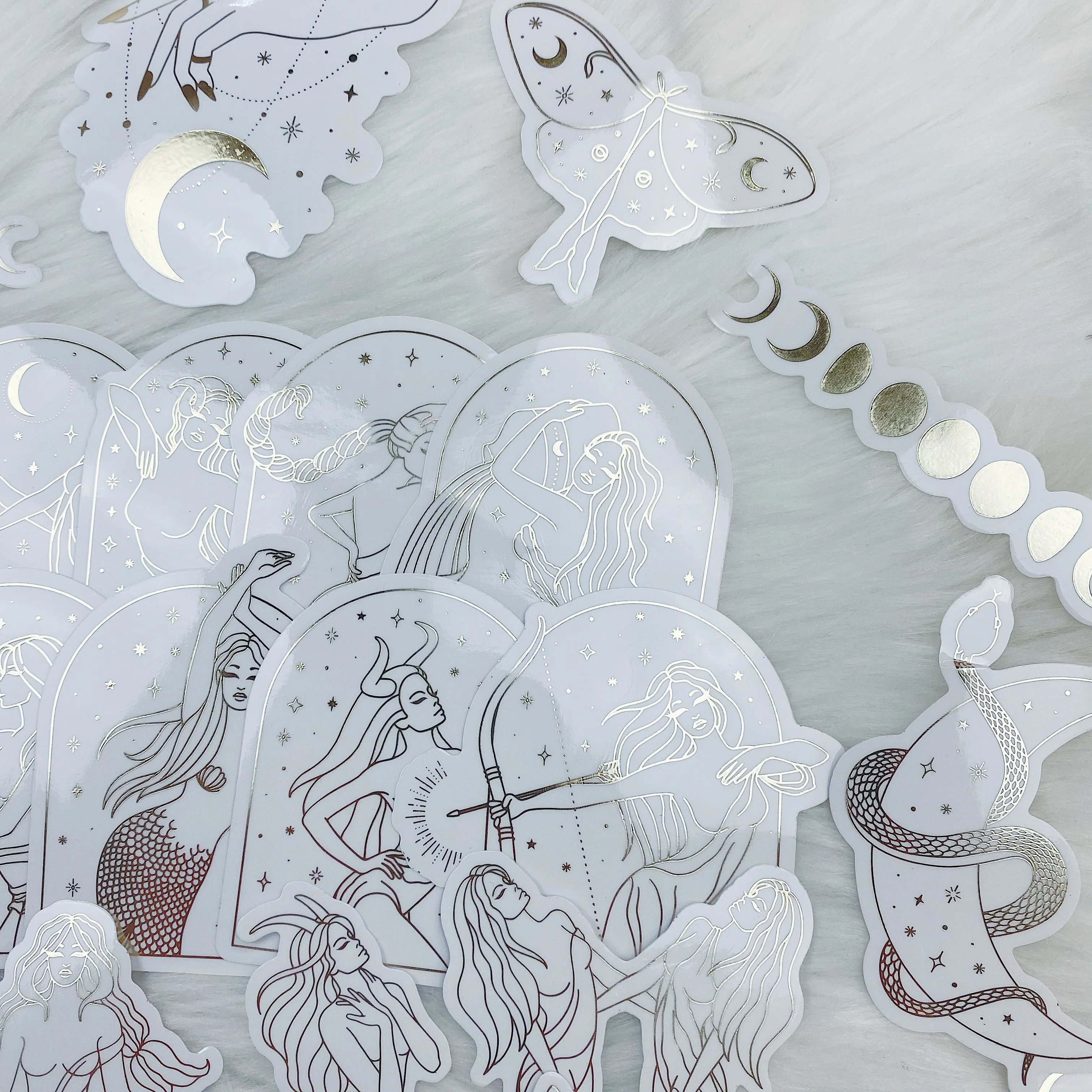 Lunar Eclipse Zodiac Clear Sticker Die Cut Pack | Soft Gold Foiled - Image 7