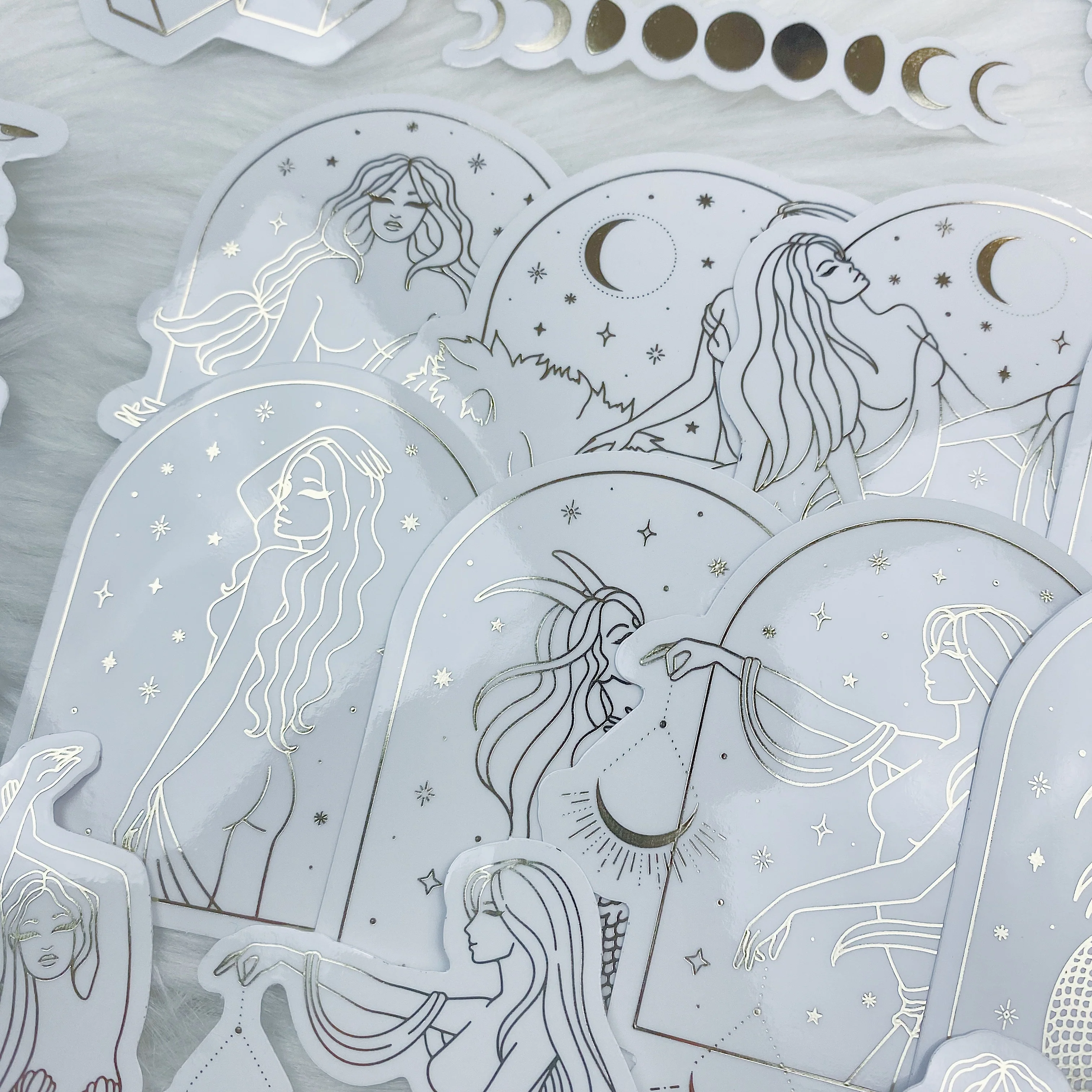 Lunar Eclipse Zodiac Clear Sticker Die Cut Pack | Soft Gold Foiled - Image 9