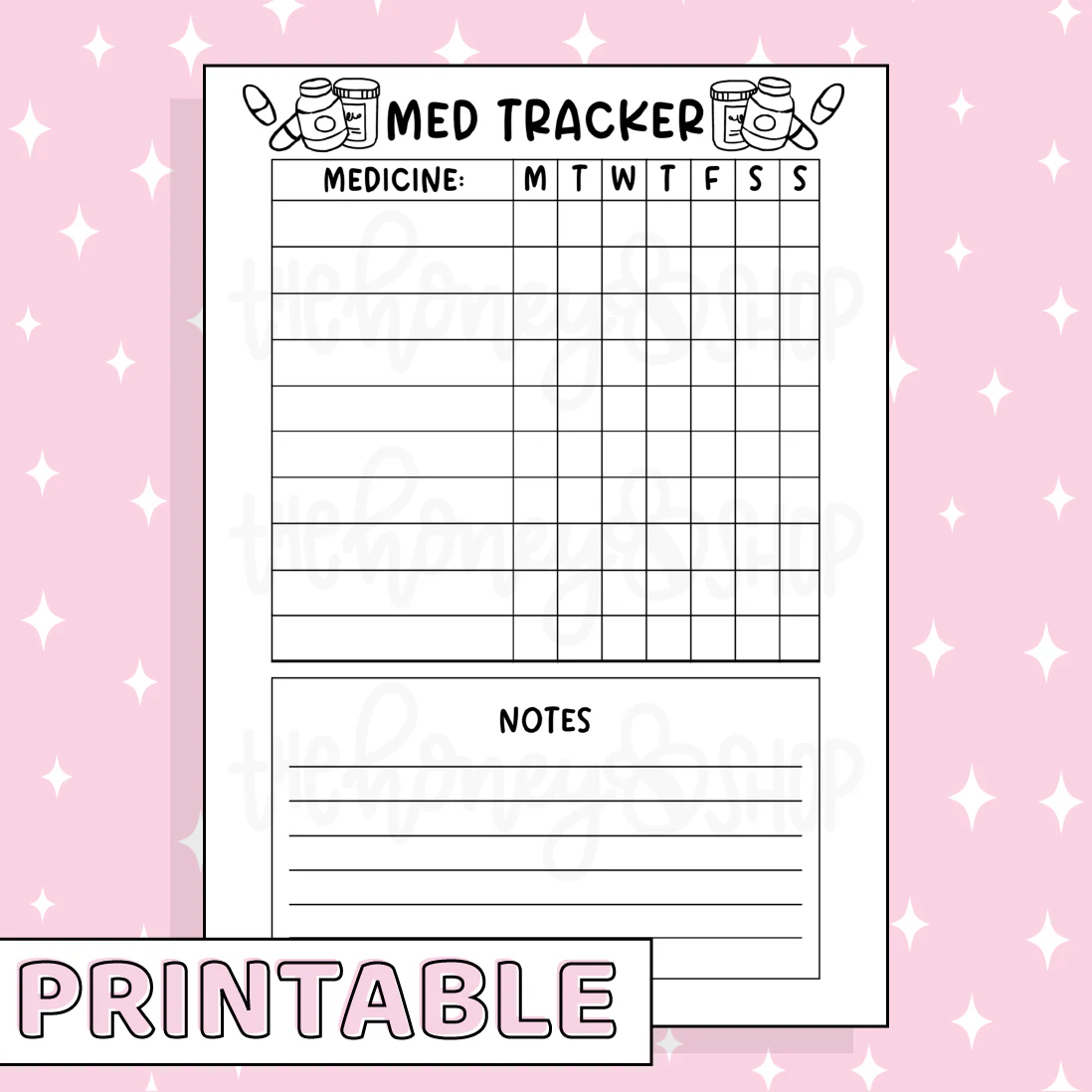 Med Tracker Printable Bee-6 Full Page Sticker | B6 Planner | Printable Planner Stickers - Image 2