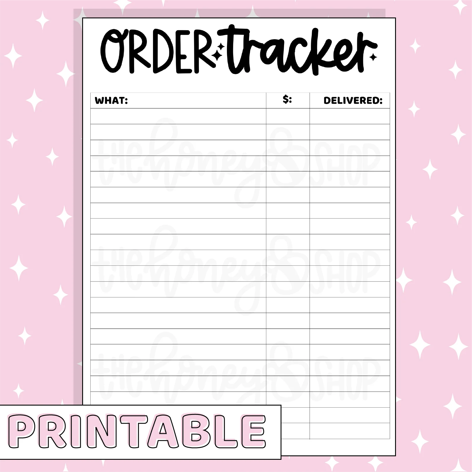 Order Tracker Printable Bee-6 Full Page Sticker | B6 Planner | Printable Planner Stickers