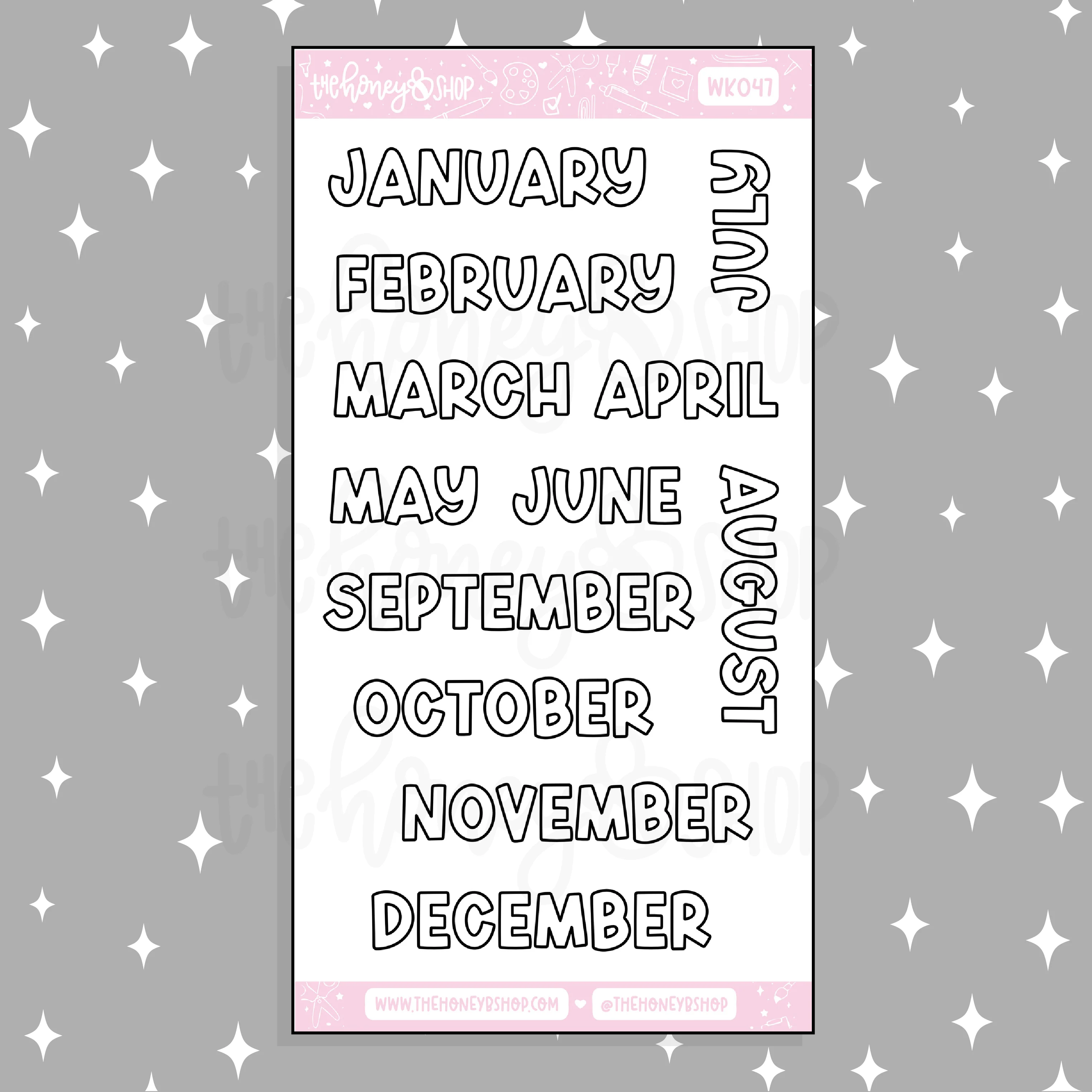 Outline Months of the Year Doodle Sticker