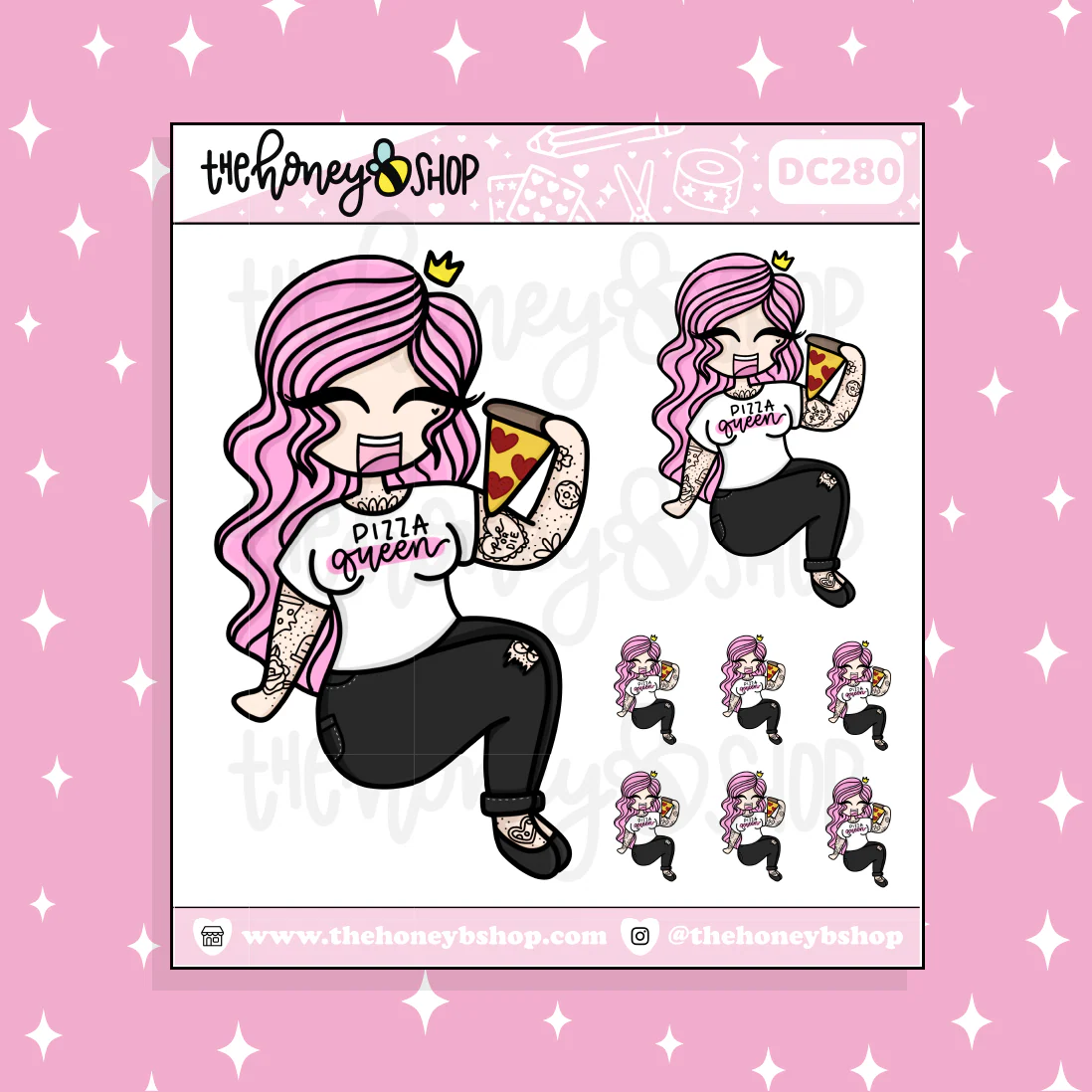 Pizza Queen Babe Doodle Sticker | Choose your Skin Tone! - Image 2