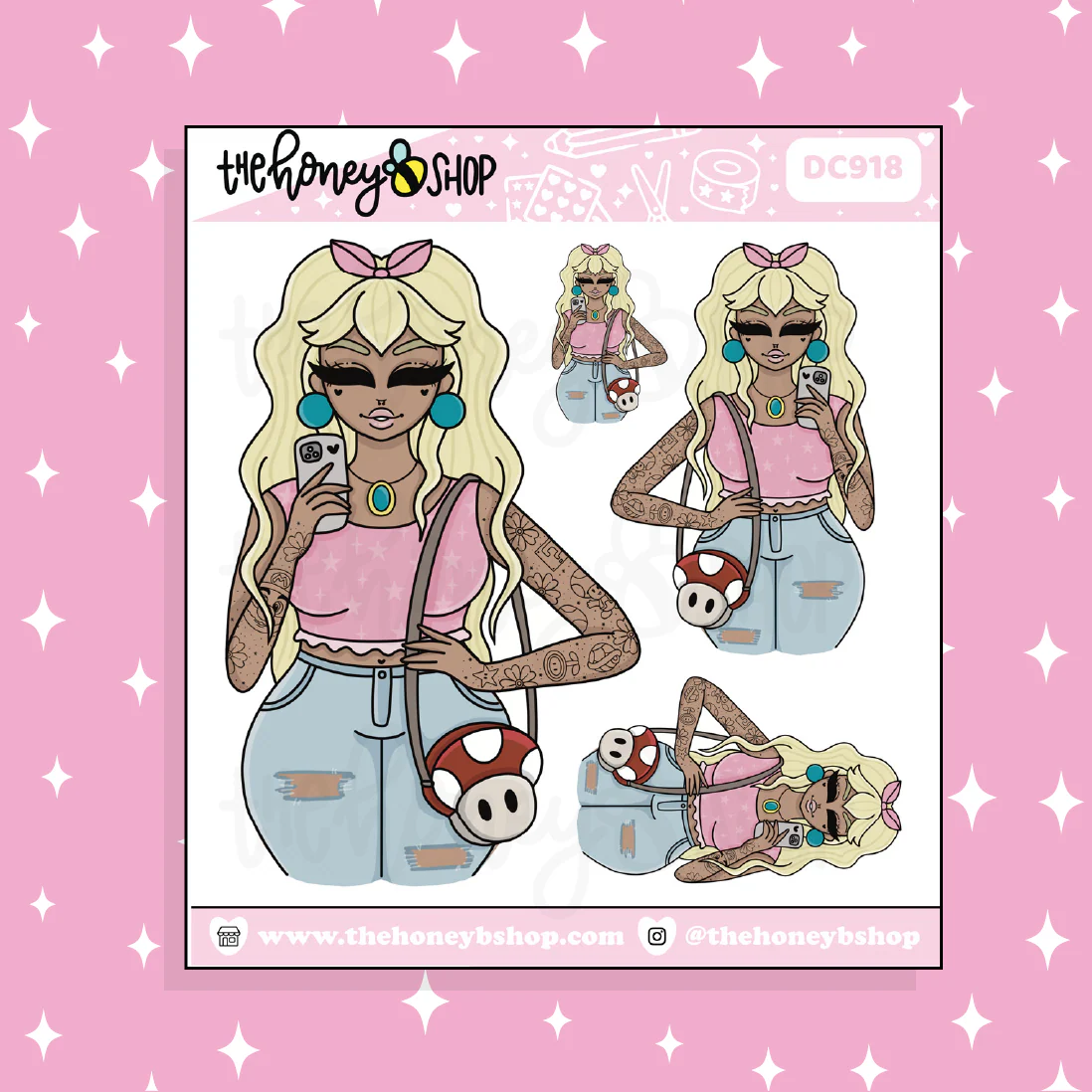 Princess Pink Babe Doodle Sticker | Choose your Skin Tone! - Image 3