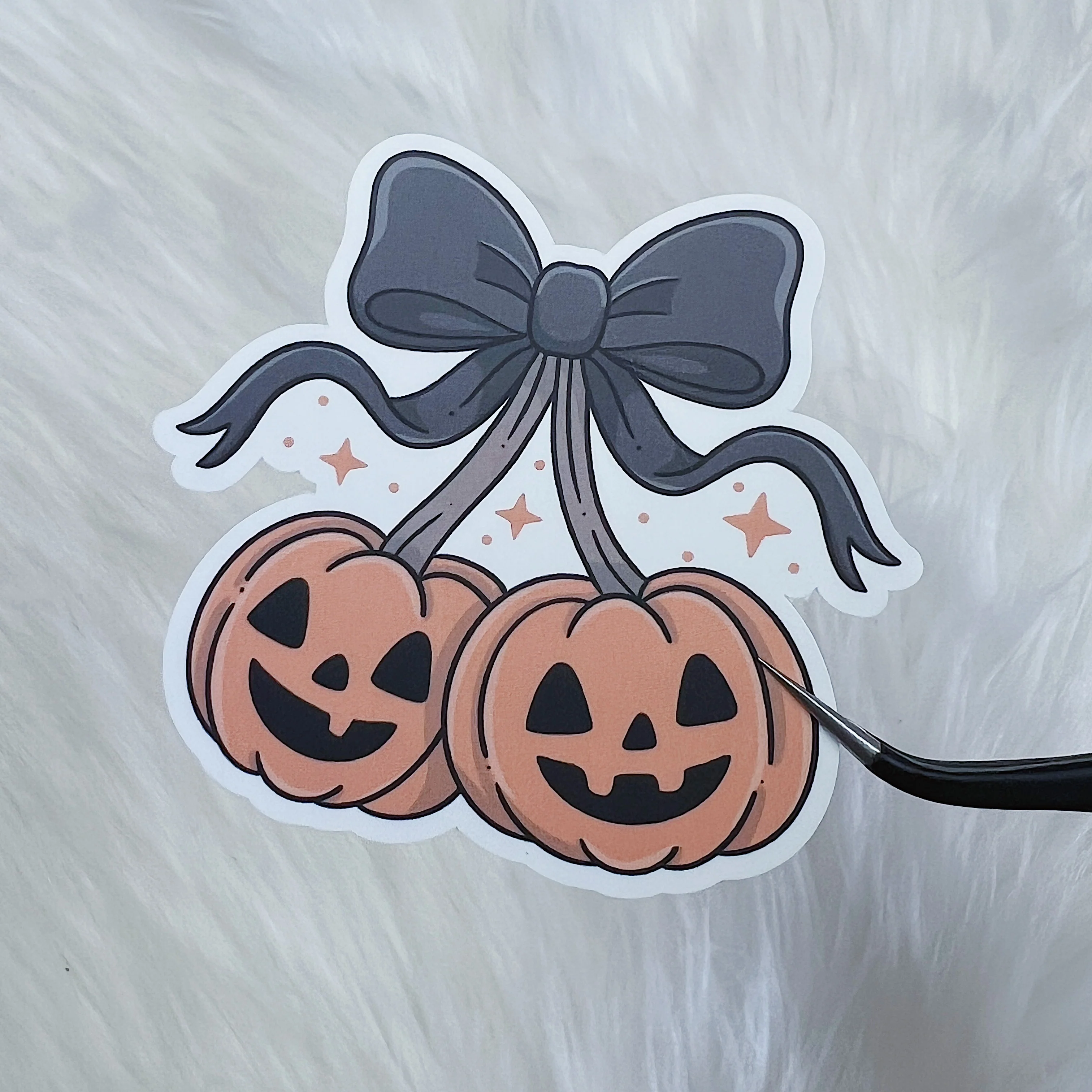 Pumpkin Cherries With Bow Vinyl Sticker Die Cut