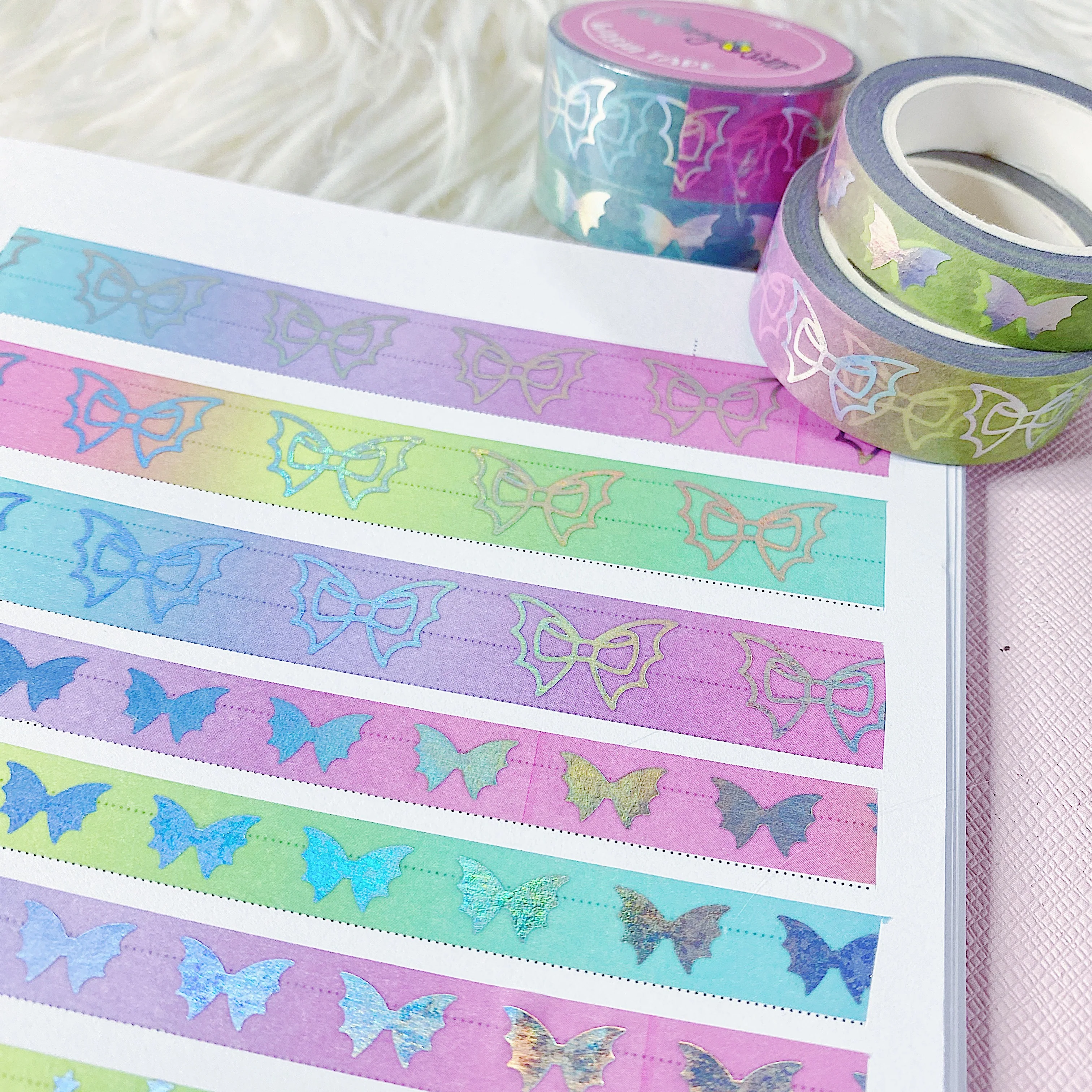 Rainbow Gradient Bat Bow Washi Bundle - Image 3