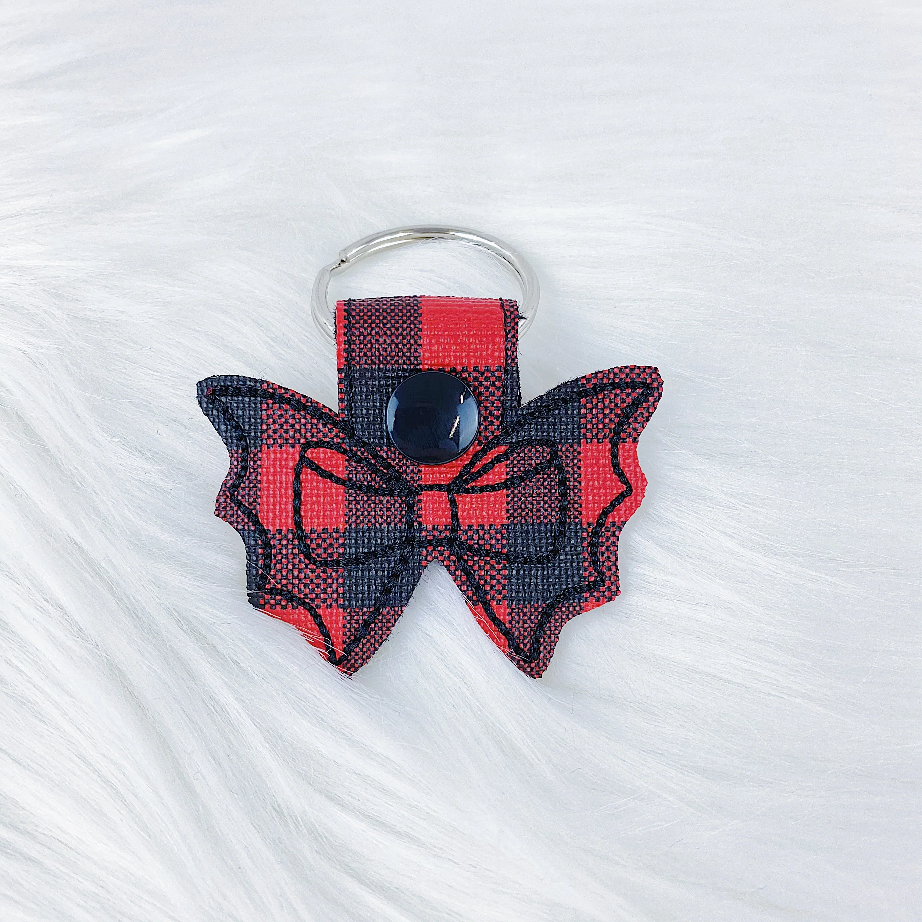 Red Buffalo Plaid Bat Bow Feltie Snap-Tab Charm