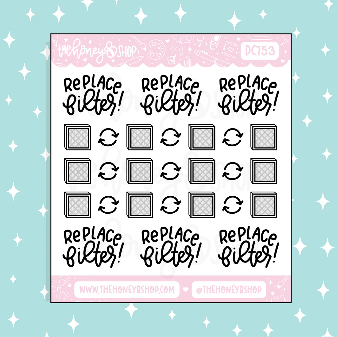 Replace Filter / AC Filter Lettering Doodle Sticker