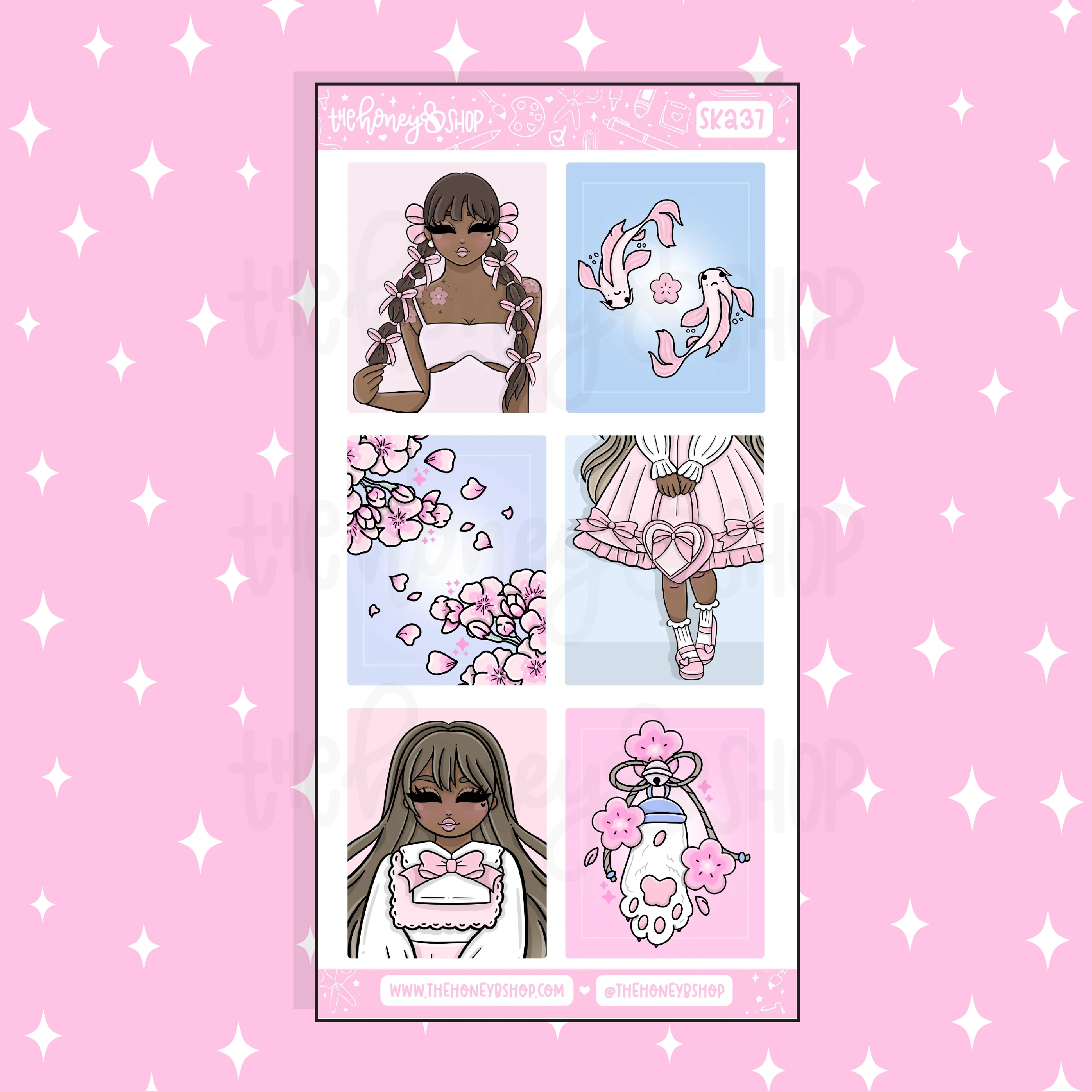 Sakura Full Boxes Doodle Sticker | A La Carte | Choose your Skin Tone - Image 3
