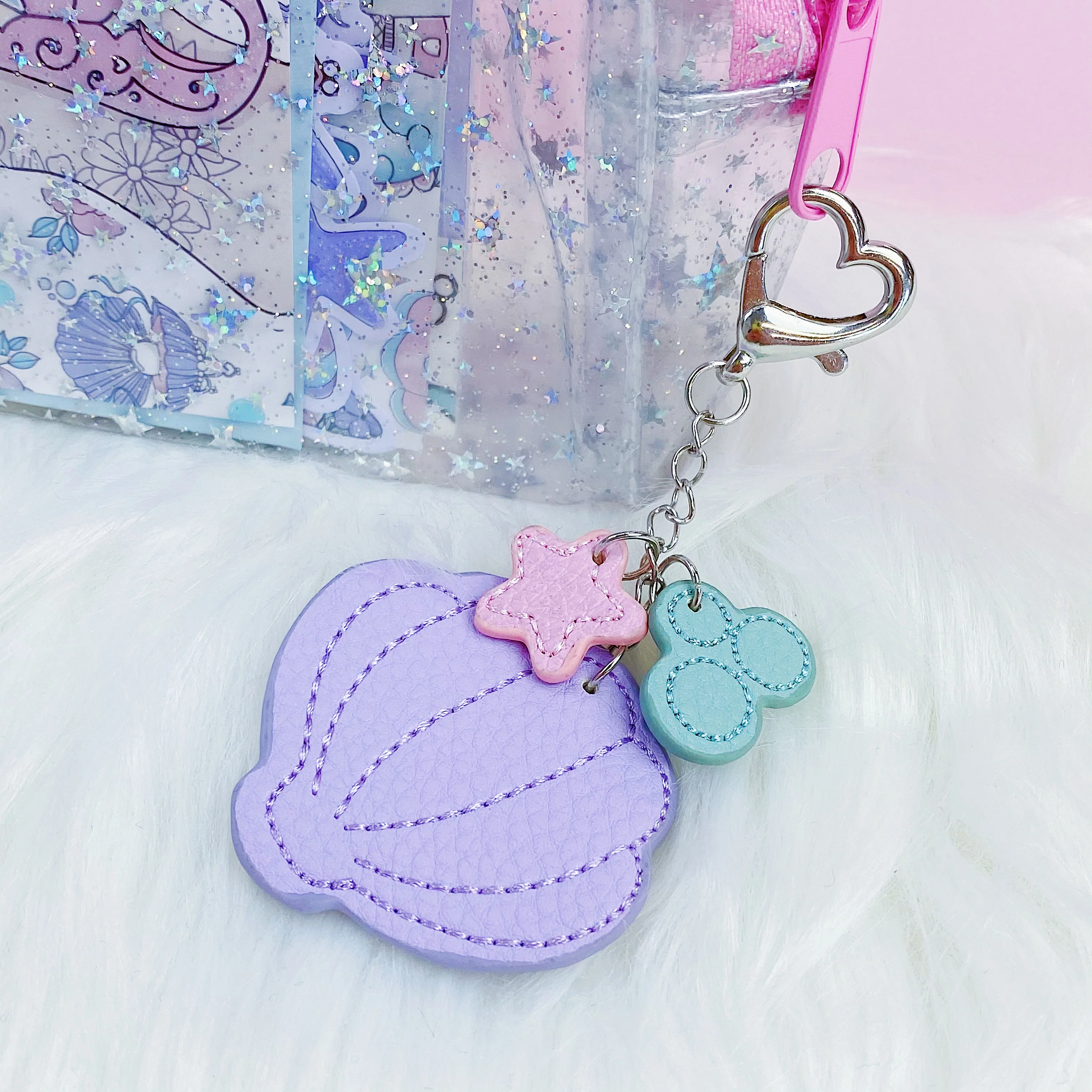 Seashell Tiered Leatherette Keychain | Silver Hardware - Image 2