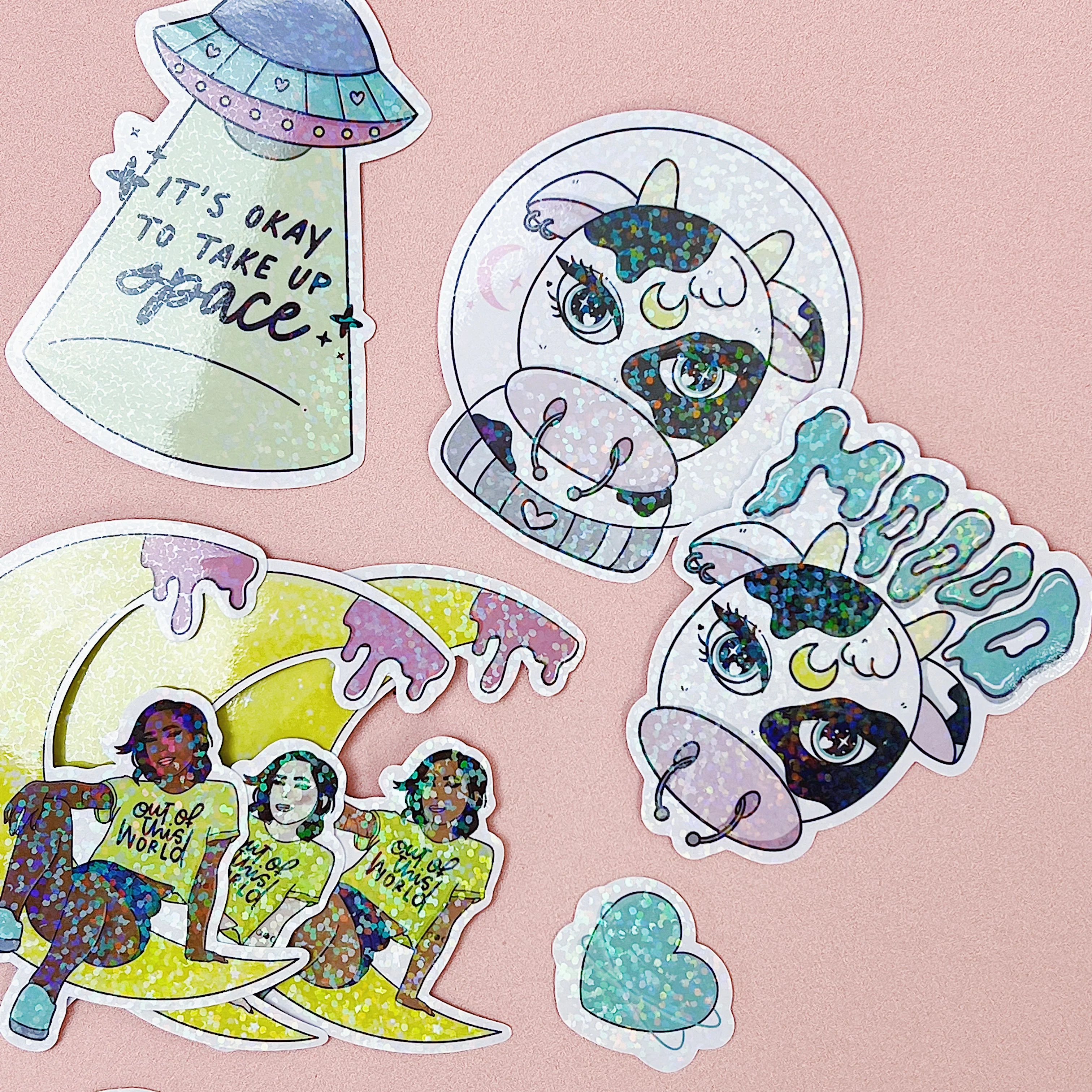 Space Drip Sticker Die Cut Pack | Holo Foiled + Iridescent Overlay | ALL Skin Tones Included! - Image 5
