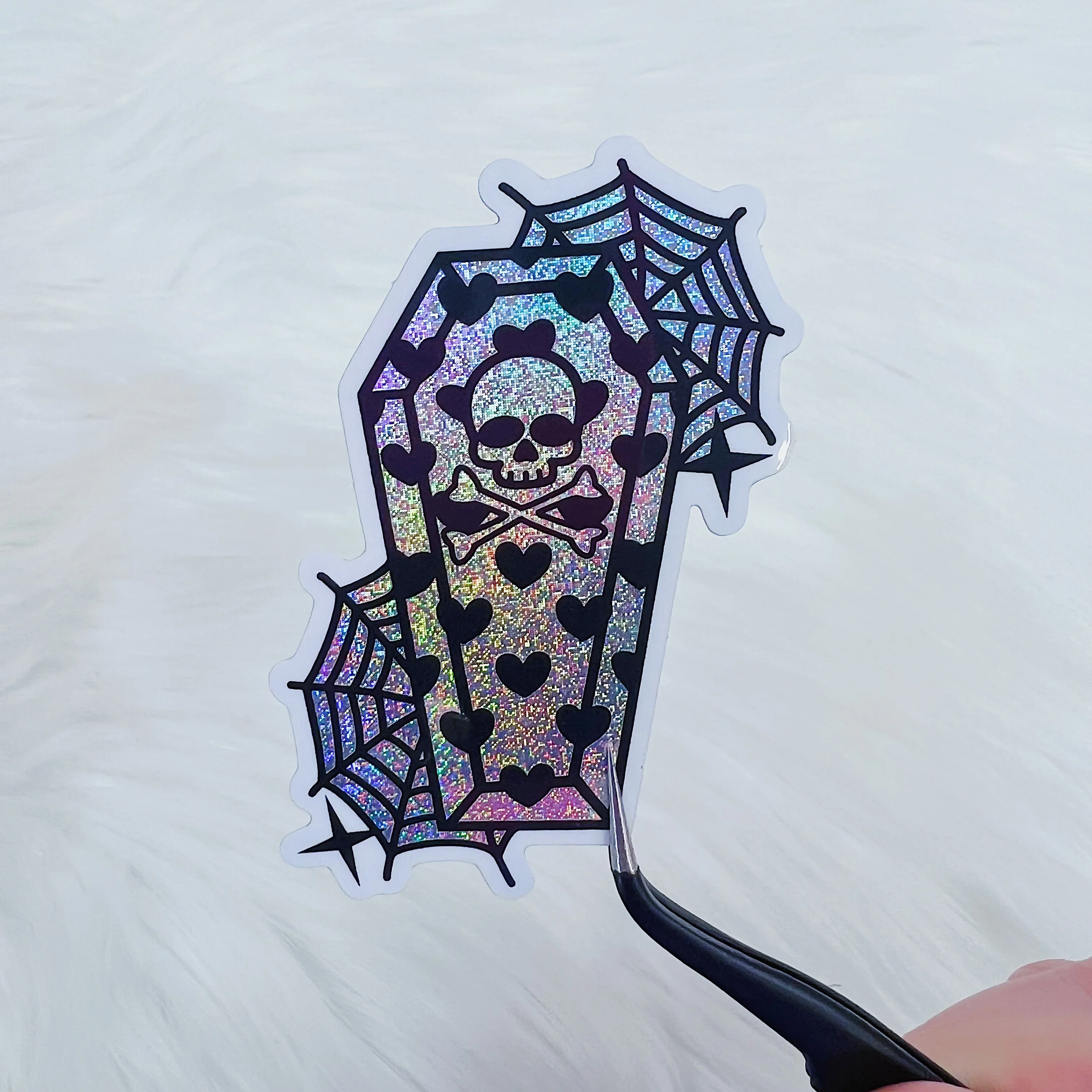 Spiderweb Coffin Vinyl Sticker Die Cut | Glitter Holographic Foiled - Image 3